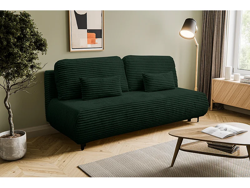 Slaapbank Etna, bank met slaapfunctie en bedbak, kleur: groen, corduroy, ottomane Unsiversal