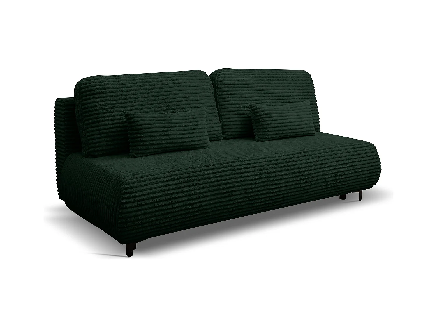 Canapé-lit Etna, canapé avec fonction couchage et coffre de rangement, couleur : vert, tissu velours côtelé, pouf universel