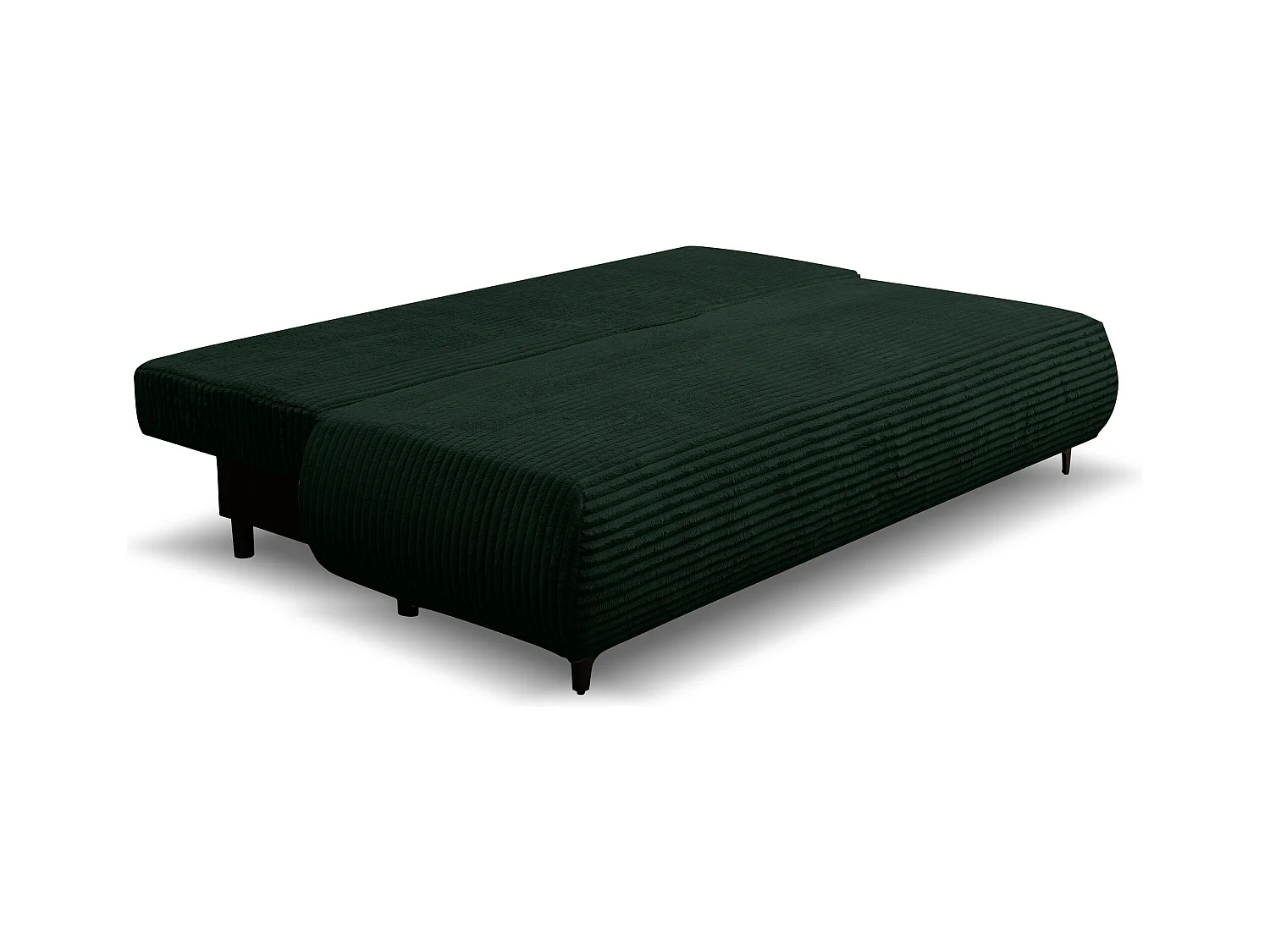 Canapé-lit Etna, canapé avec fonction couchage et coffre de rangement, couleur : vert, tissu velours côtelé, pouf universel