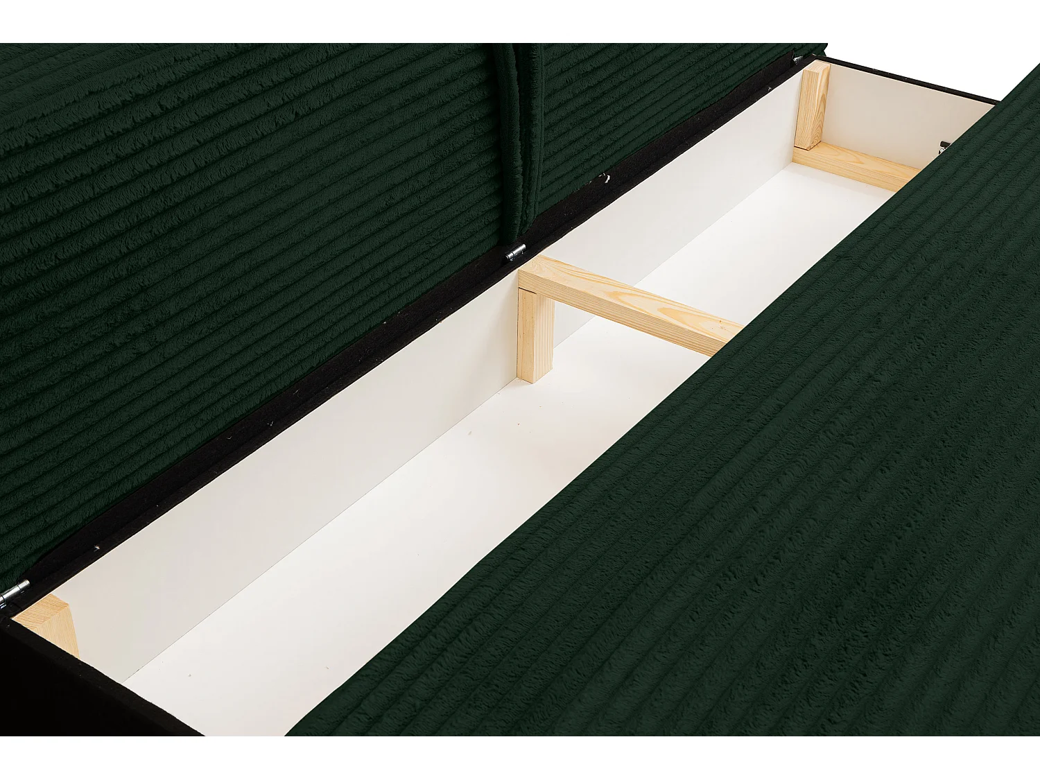 Canapé-lit Etna, canapé avec fonction couchage et coffre de rangement, couleur : vert, tissu velours côtelé, pouf universel