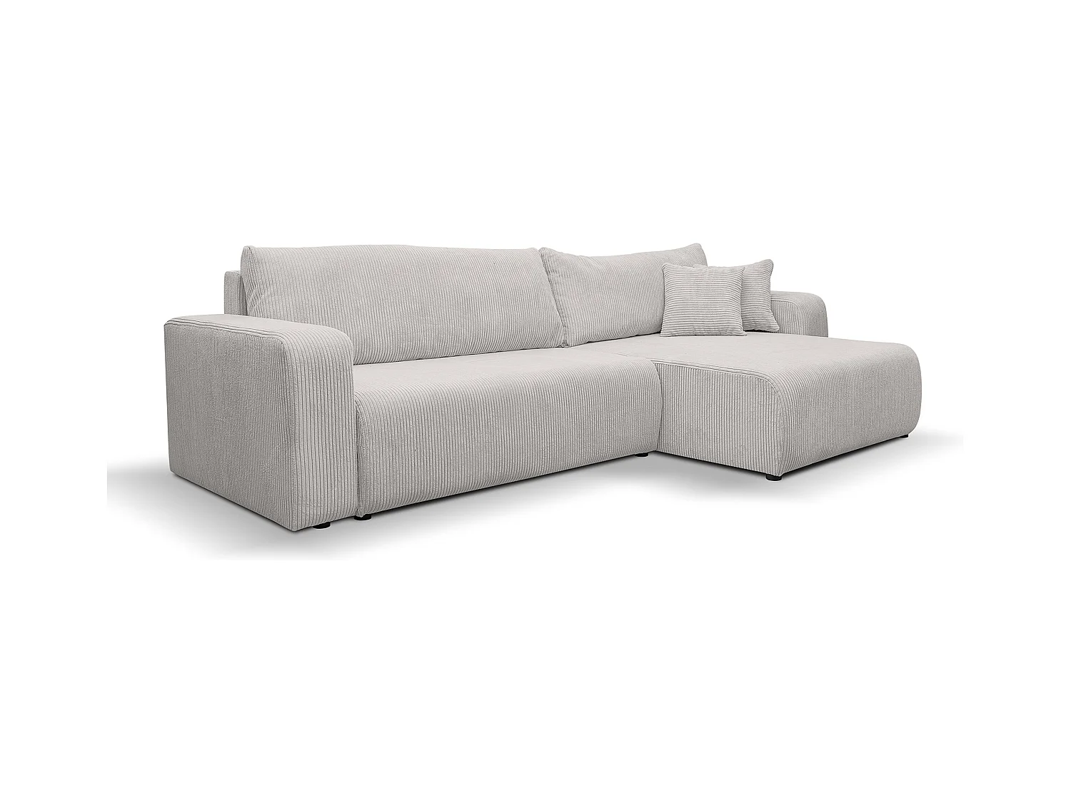 Canapé d'angle Luna XL avec fonction de couchage et coffre de rangement, couleur : gris clair, tissu cordé, pouf à gauche ou à droite