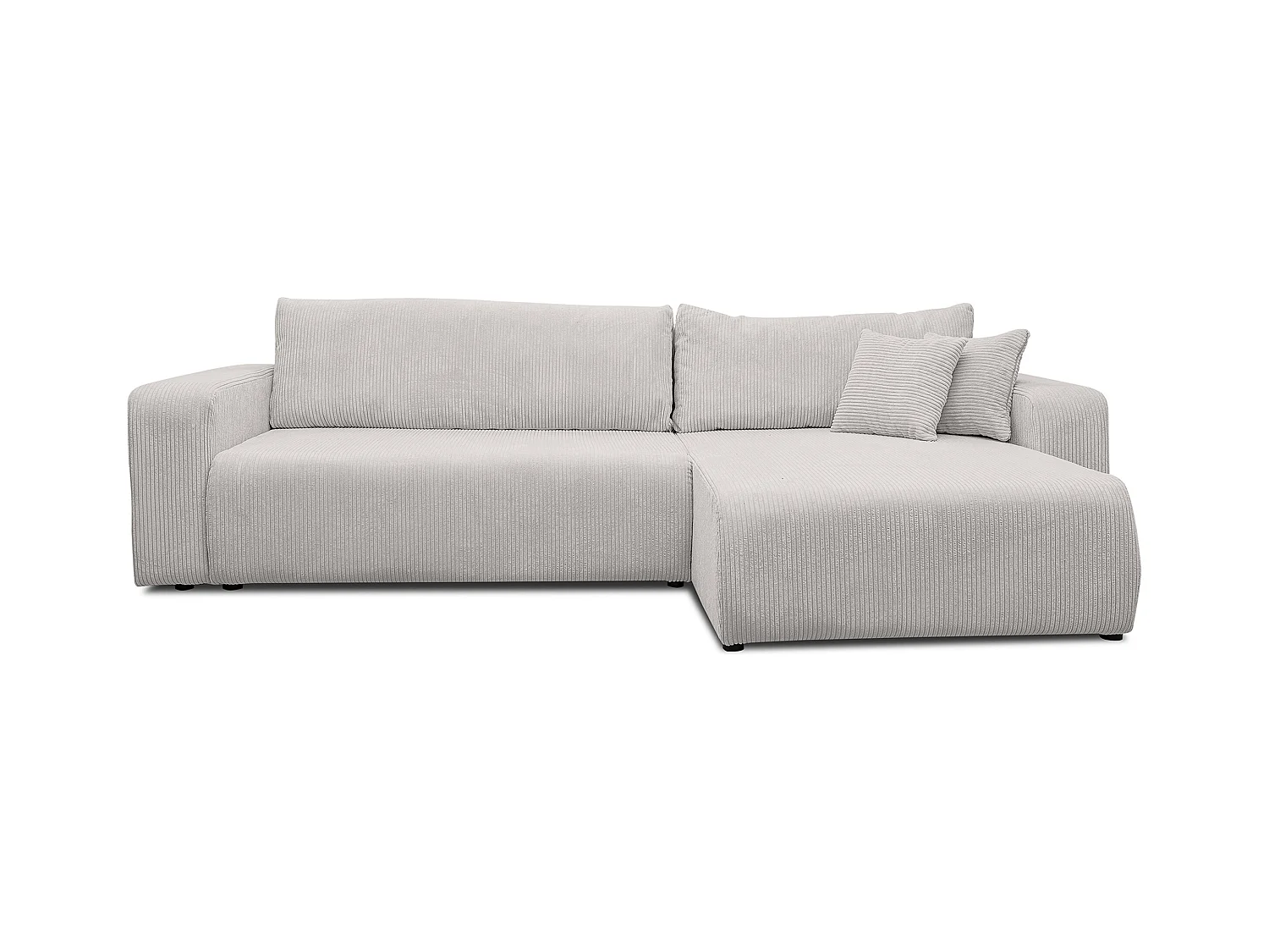 Canapé d'angle Luna XL avec fonction de couchage et coffre de rangement, couleur : gris clair, tissu cordé, pouf à gauche ou à droite