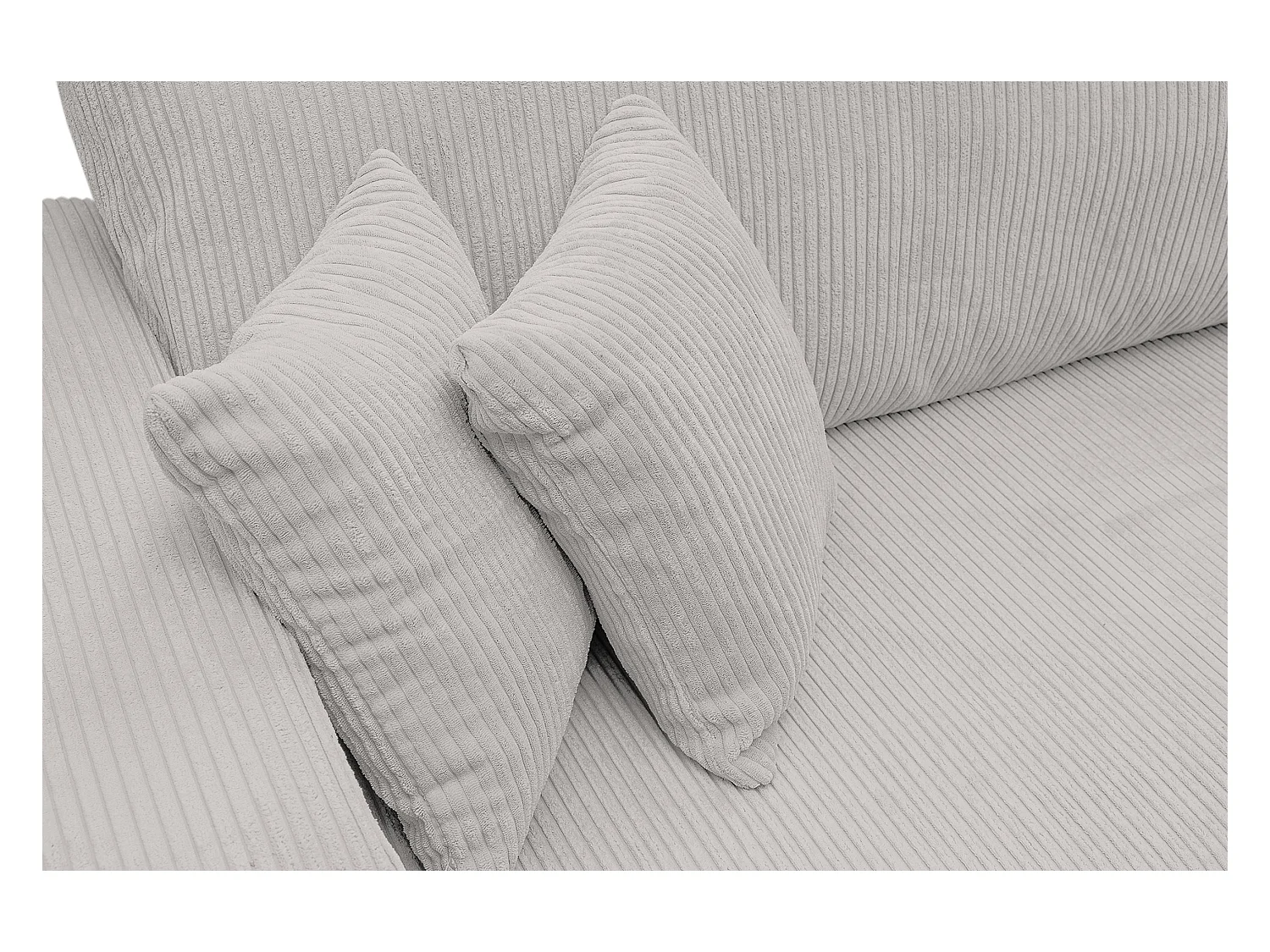 Canapé d'angle Luna XL avec fonction de couchage et coffre de rangement, couleur : gris clair, tissu cordé, pouf à gauche ou à droite