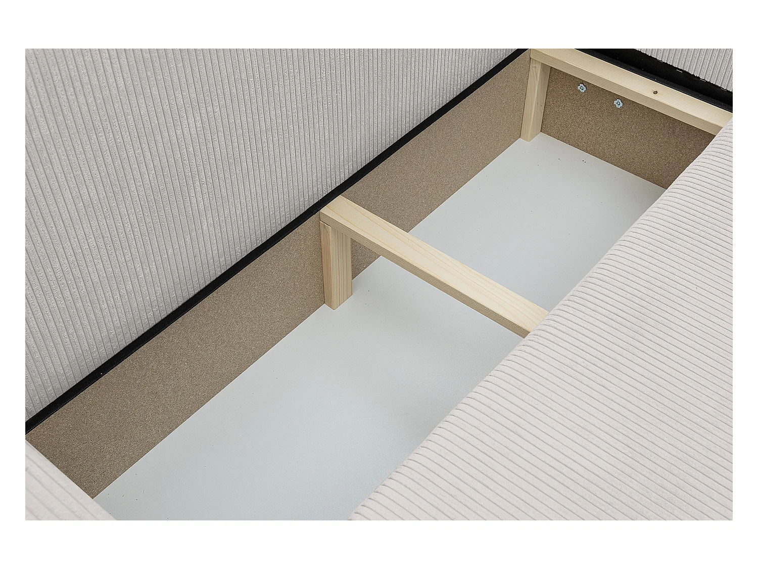 Canapé d'angle Luna XL avec fonction de couchage et coffre de rangement, couleur : gris clair, tissu cordé, pouf à gauche ou à droite