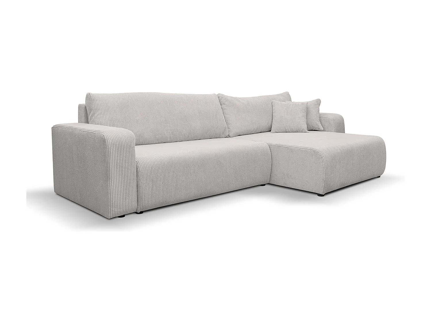 Canapé d'angle Luna XL avec fonction de couchage et coffre de rangement, couleur : gris clair, tissu cordé, pouf à gauche ou à droite