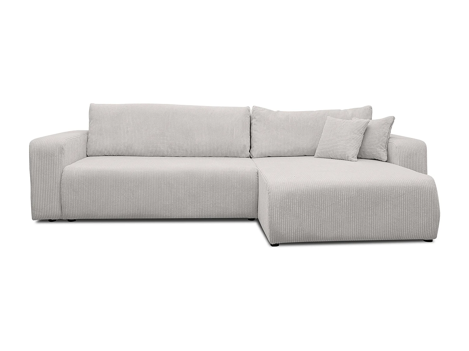 Canapé d'angle Luna XL avec fonction de couchage et coffre de rangement, couleur : gris clair, tissu cordé, pouf à gauche ou à droite