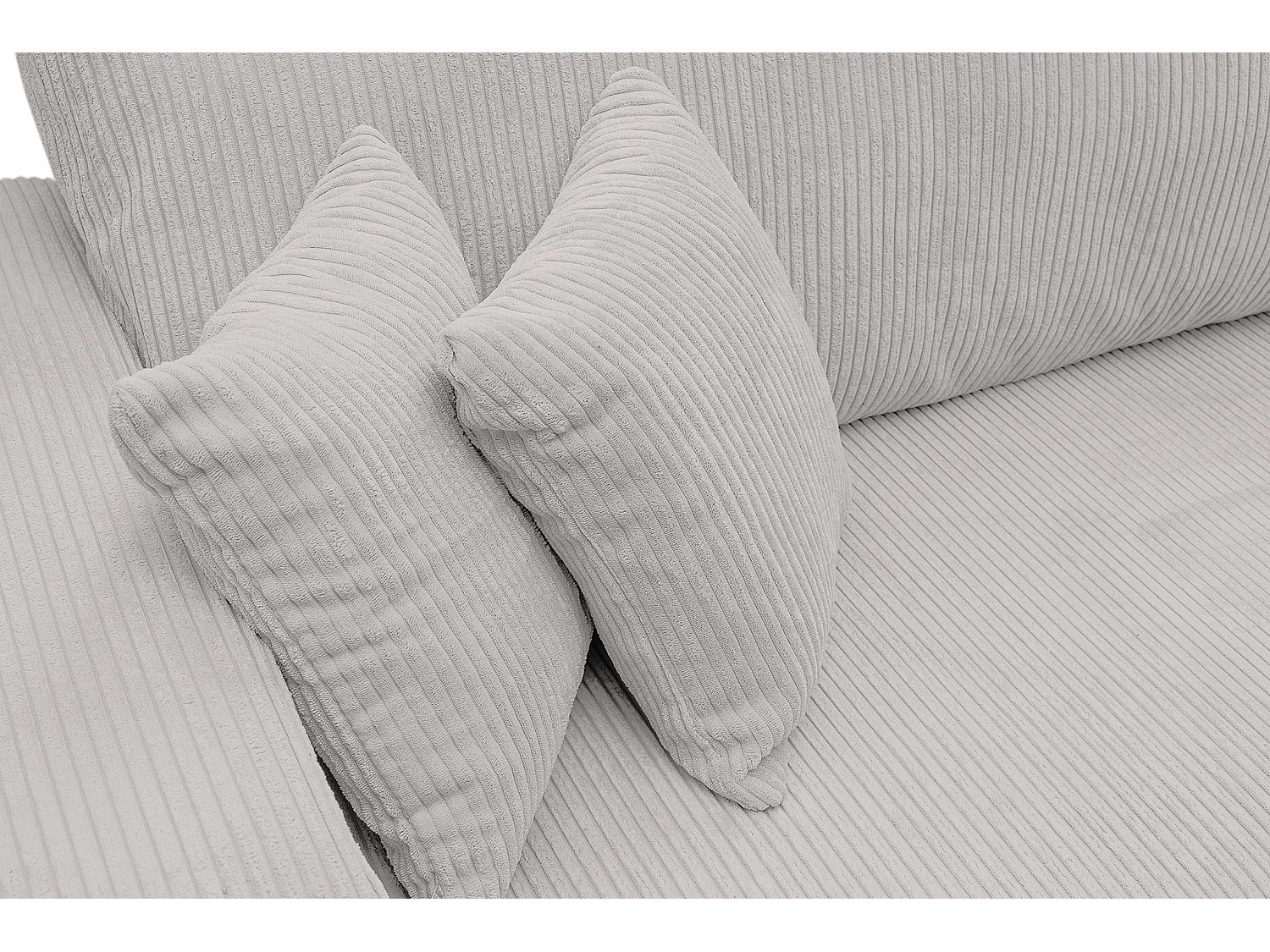 Canapé d'angle Luna XL avec fonction de couchage et coffre de rangement, couleur : gris clair, tissu cordé, pouf à gauche ou à droite