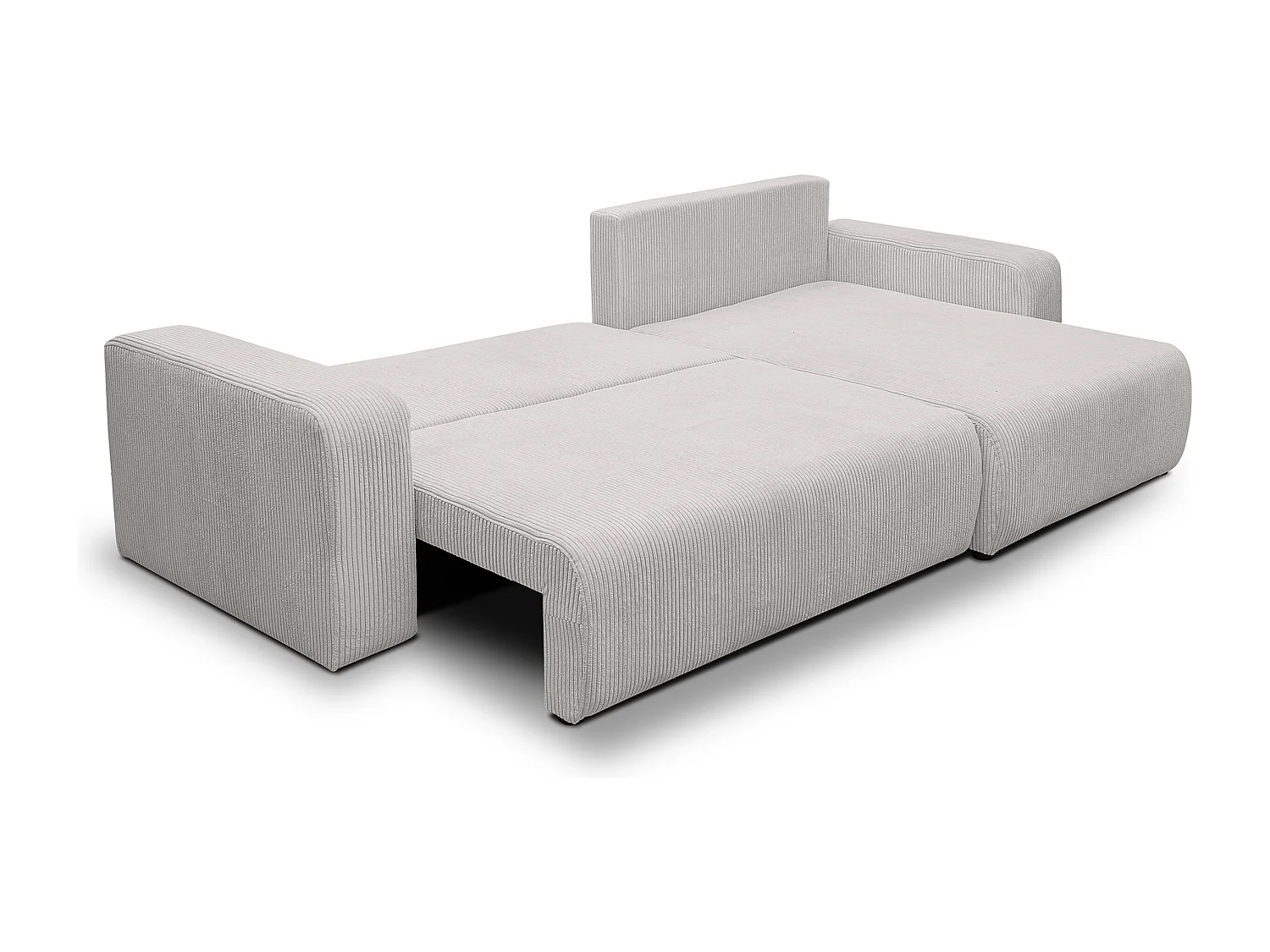 Canapé d'angle Luna XL avec fonction de couchage et coffre de rangement, couleur : gris clair, tissu cordé, pouf à gauche ou à droite