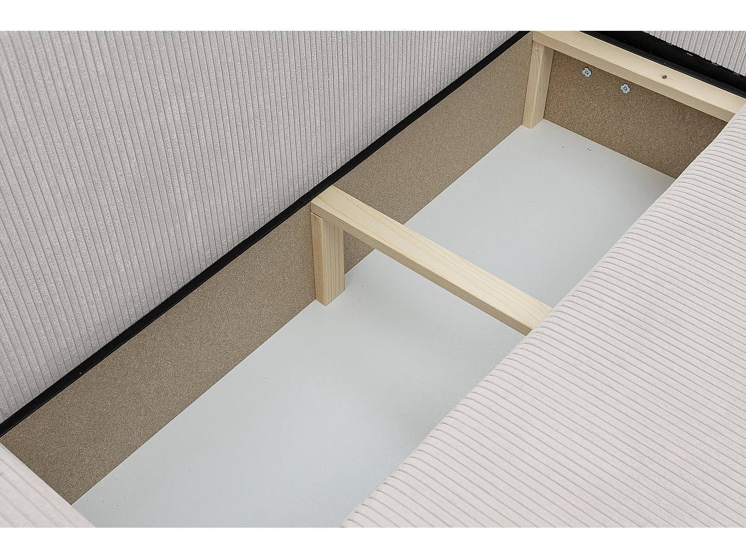 Canapé d'angle Luna XL avec fonction de couchage et coffre de rangement, couleur : gris clair, tissu cordé, pouf à gauche ou à droite