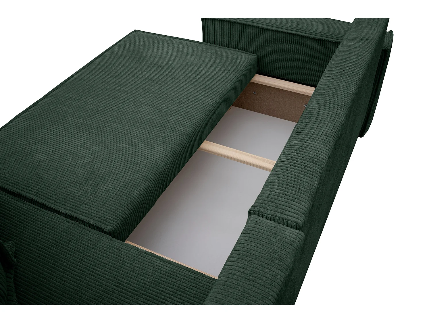 Hoekbank Hugo L, hoekbank in L-vorm met slaapfunctie en bedbak, kleur: groen, corduroy, universele ottomane