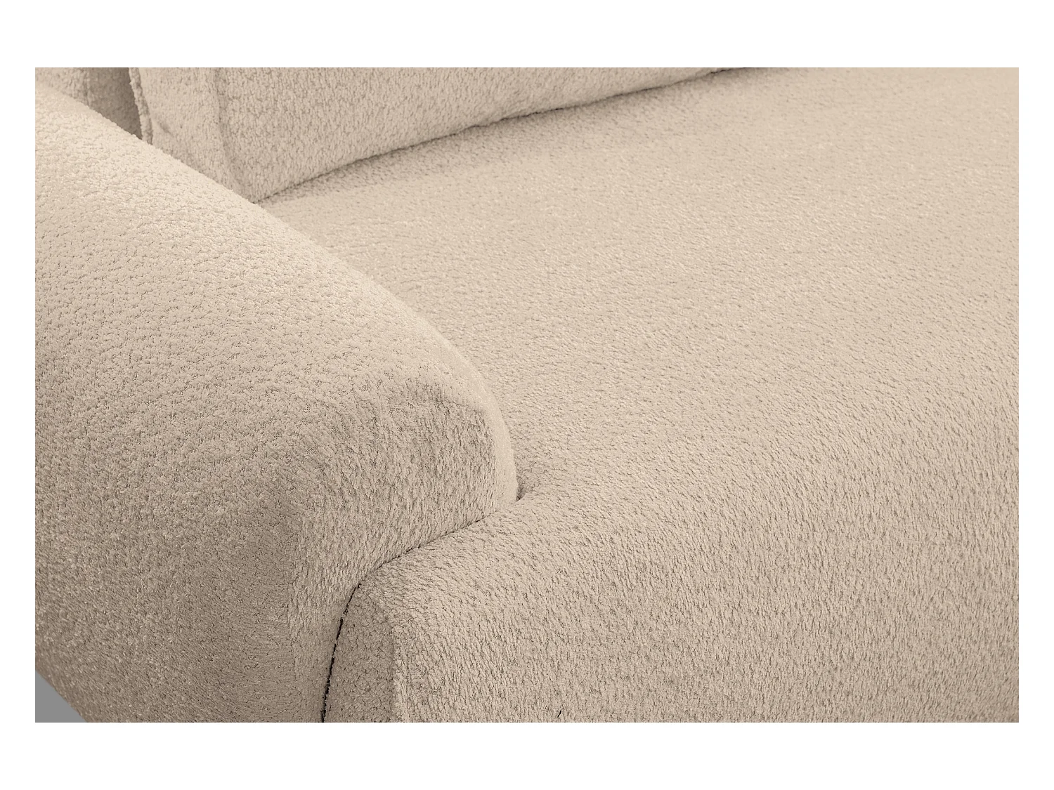 Canapé d'angle Moon avec fonction couchage et coffre de rangement, couleur : marron clair, tissu bouclé, pouf à droite