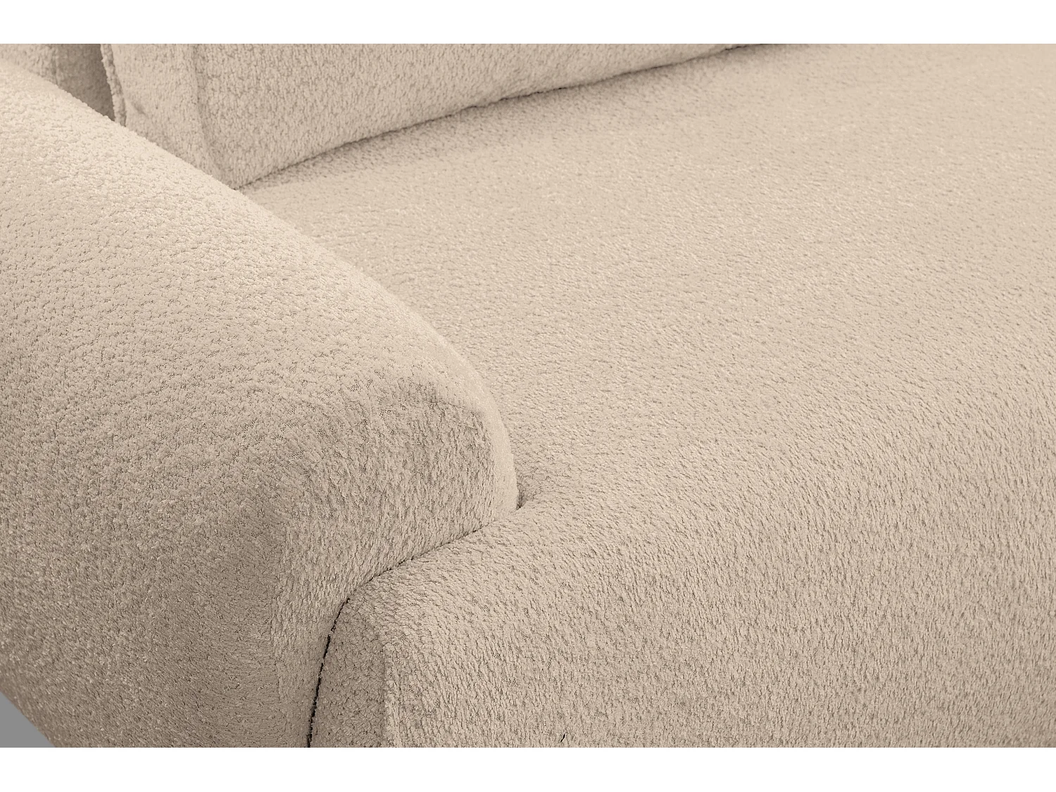 Canapé d'angle Moon avec fonction couchage et coffre de rangement, couleur : marron clair, tissu bouclé, pouf à droite