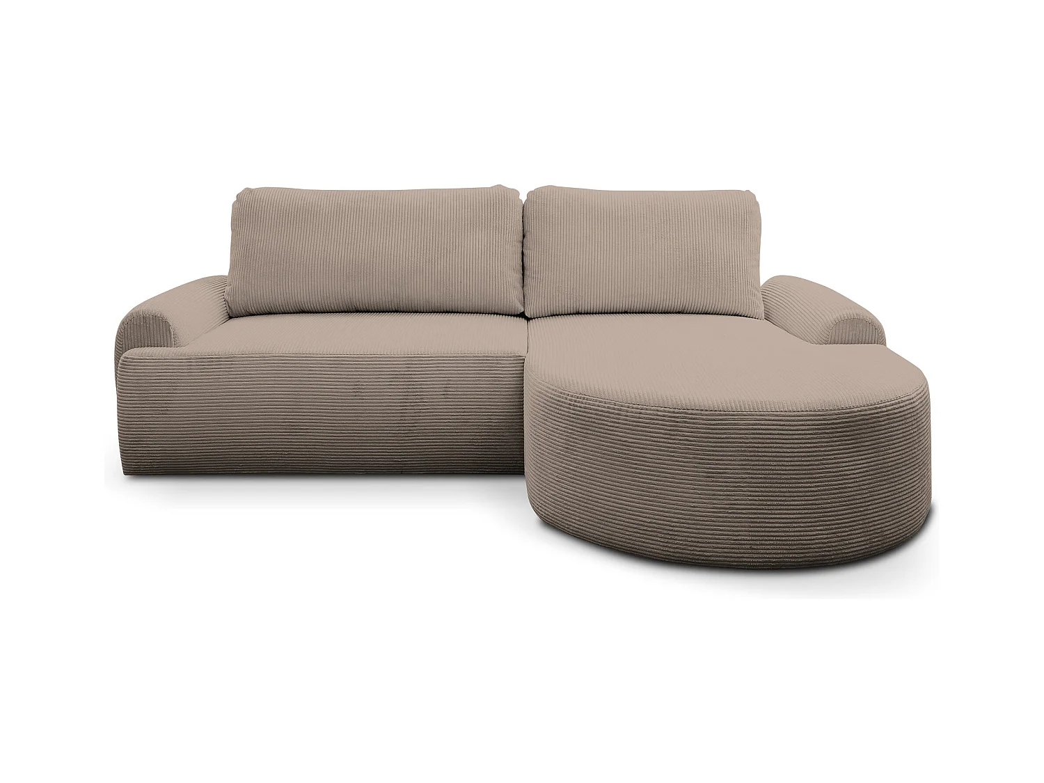 Canapé d'angle Dream Cord avec fonction couchage et coffre de rangement, couleur : marron, tissu cordé, pouf à droite