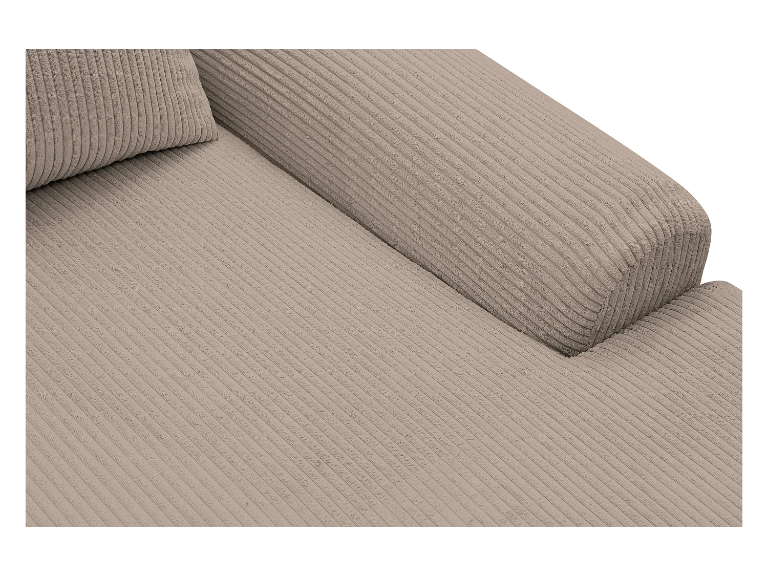 Canapé d'angle Dream Cord avec fonction couchage et coffre de rangement, couleur : marron, tissu cordé, pouf à droite