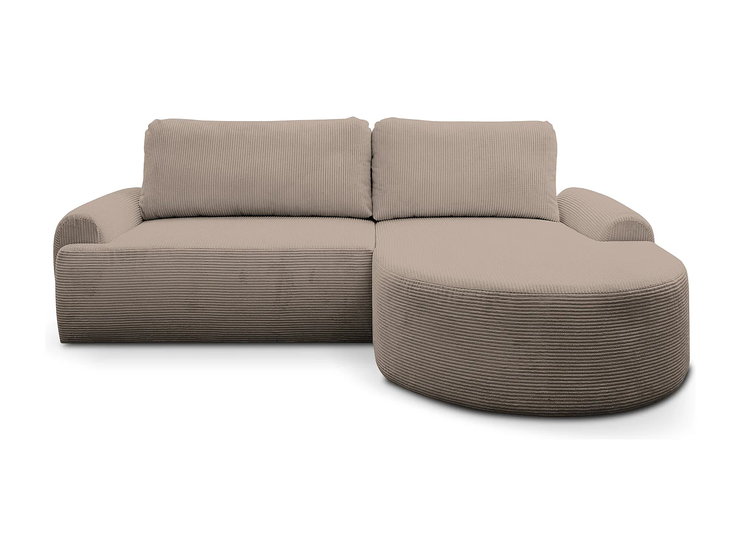 Canapé d'angle Dream Cord avec fonction couchage et coffre de rangement, couleur : marron, tissu cordé, pouf à droite