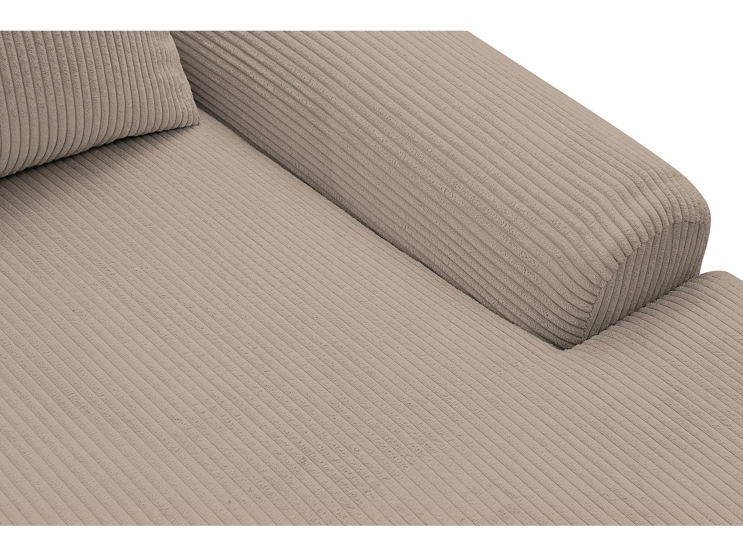 Canapé d'angle Dream Cord avec fonction couchage et coffre de rangement, couleur : marron, tissu cordé, pouf à droite