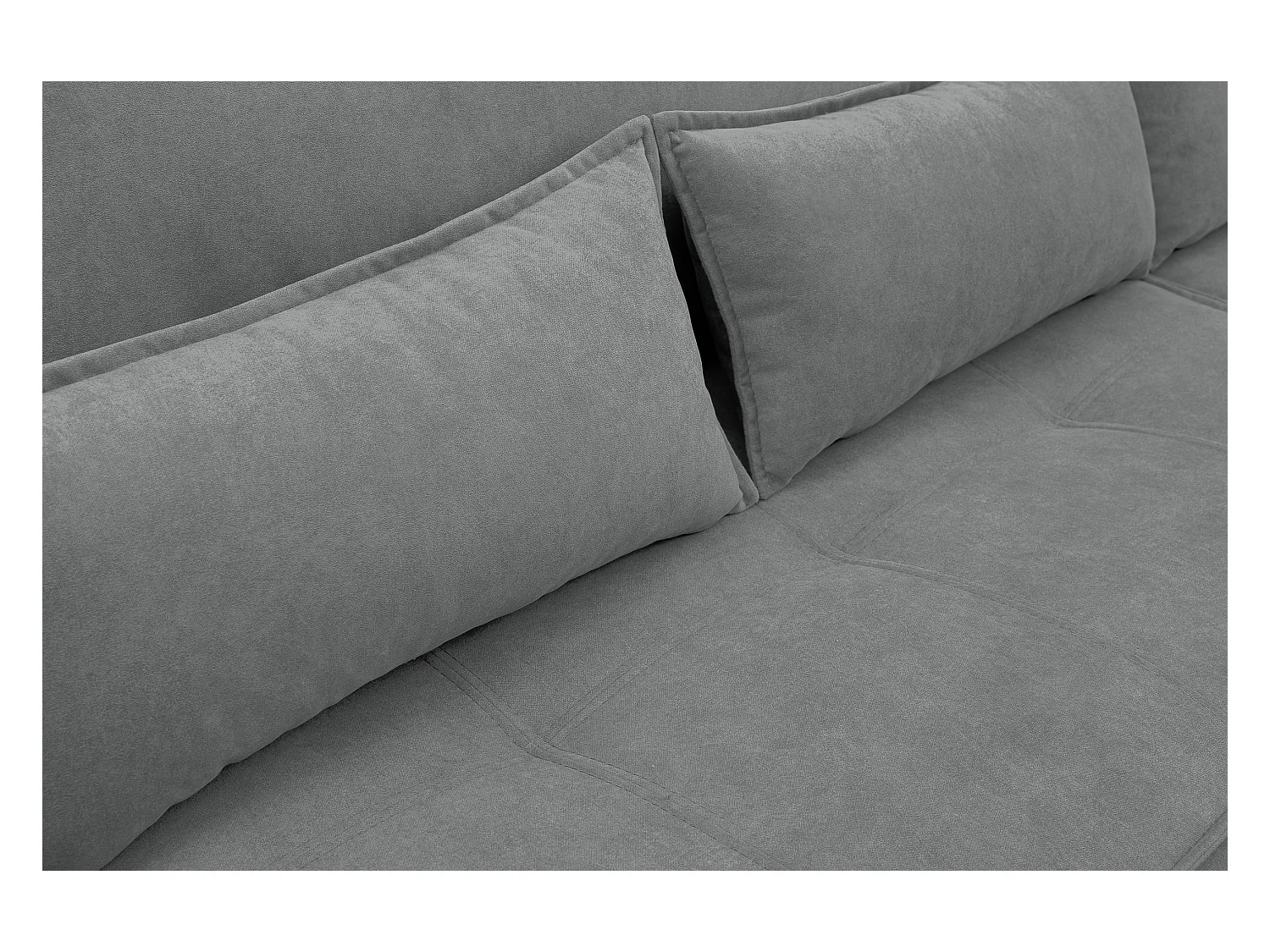 Canapé d'angle Empoli avec fonction couchage et coffre de rangement, couleur : gris, tissu velours, pouf à droite