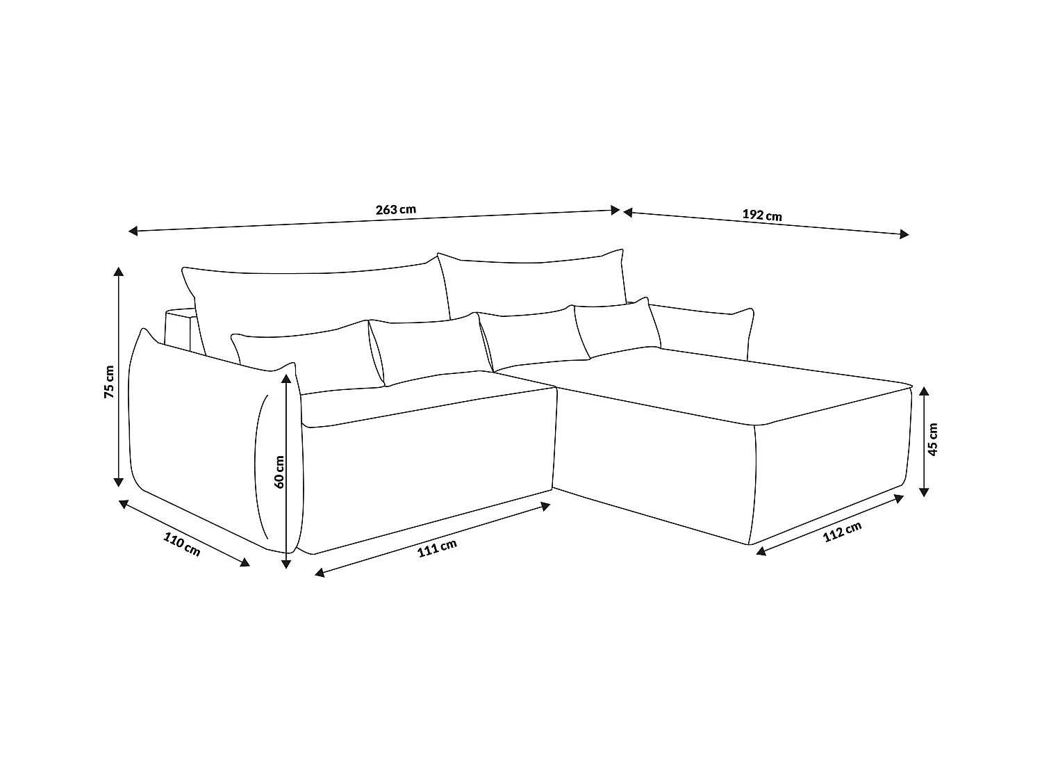 Canapé d'angle Empoli avec fonction couchage et coffre de rangement, couleur : gris, tissu velours, pouf à droite
