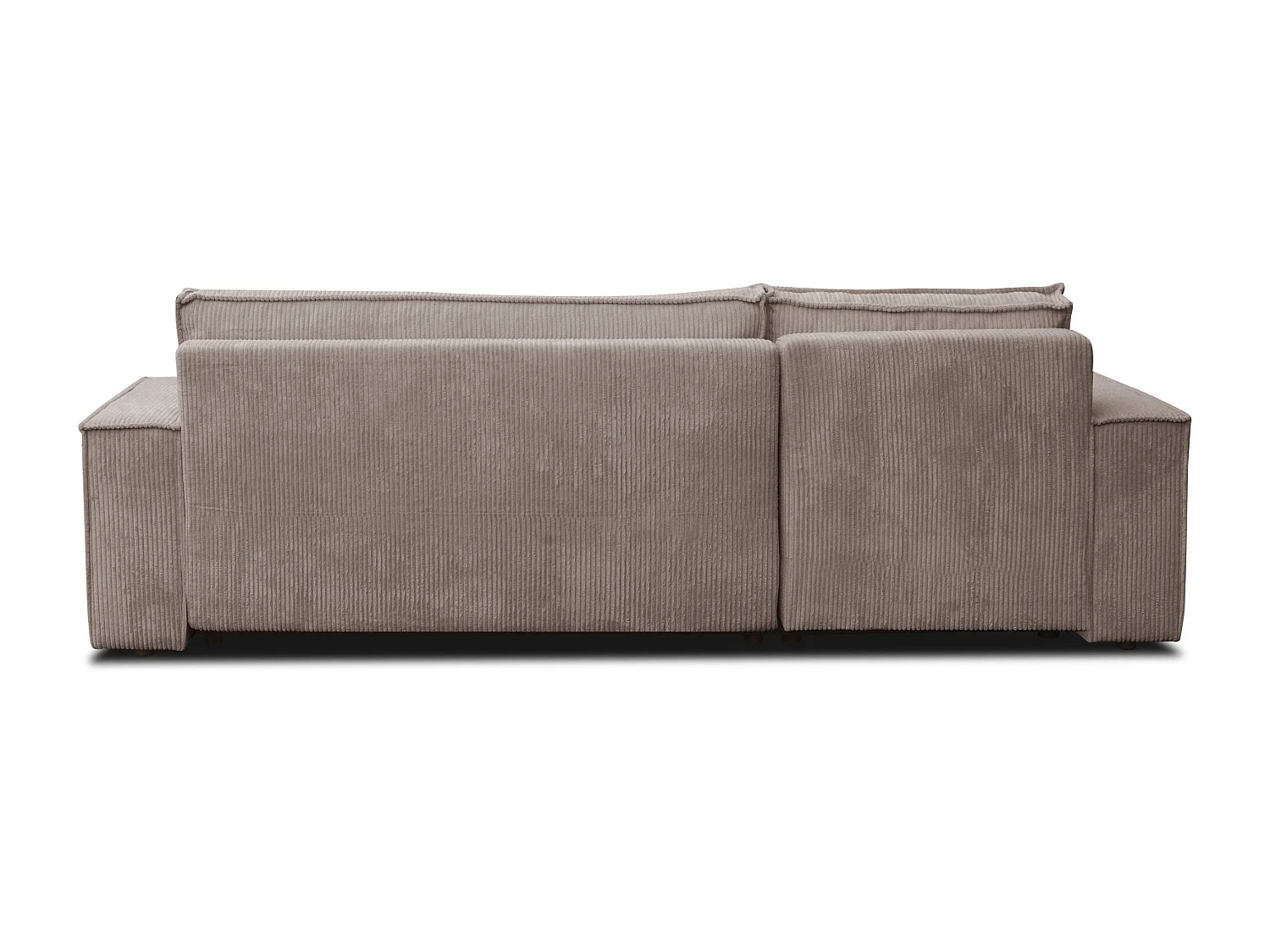 Canapé d'angle Hugo L avec fonction couchage et coffre de rangement, couleur : marron clair, tissu cordé, pouf universel