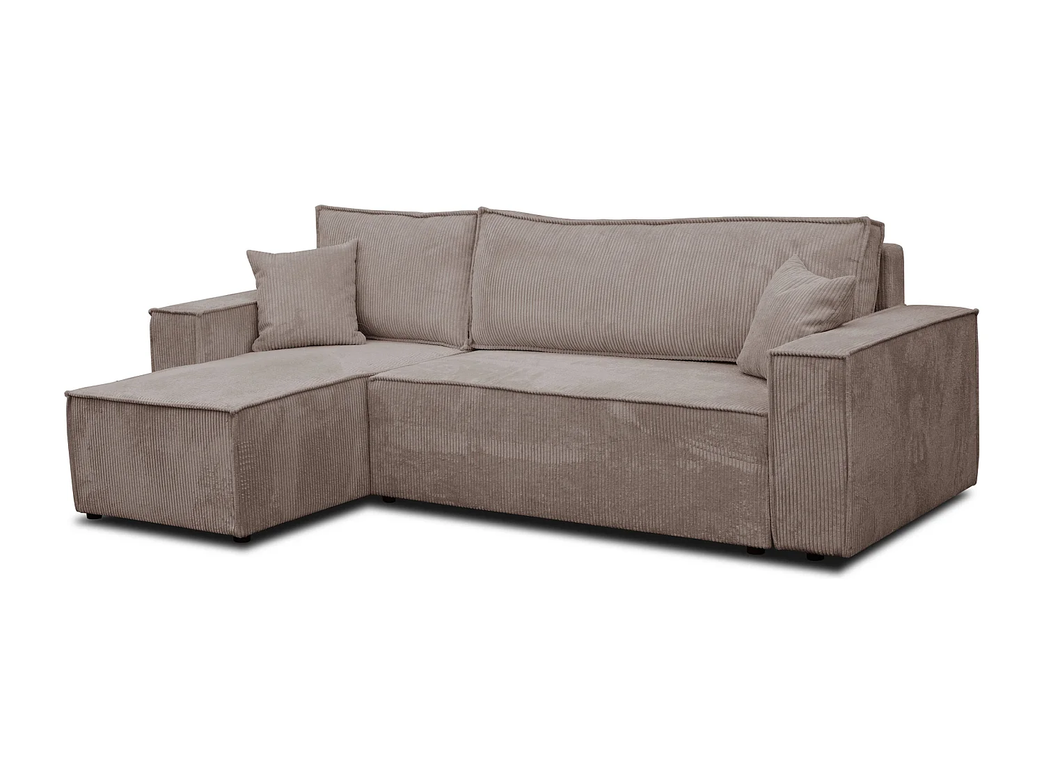 Hoekbank Hugo L, hoekbank in L-vorm met slaapfunctie en bedbak, kleur: lichtbruin, corduroy, universele ottomane