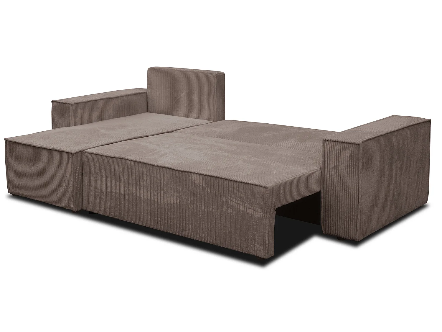 Hoekbank Hugo L, hoekbank in L-vorm met slaapfunctie en bedbak, kleur: lichtbruin, corduroy, universele ottomane