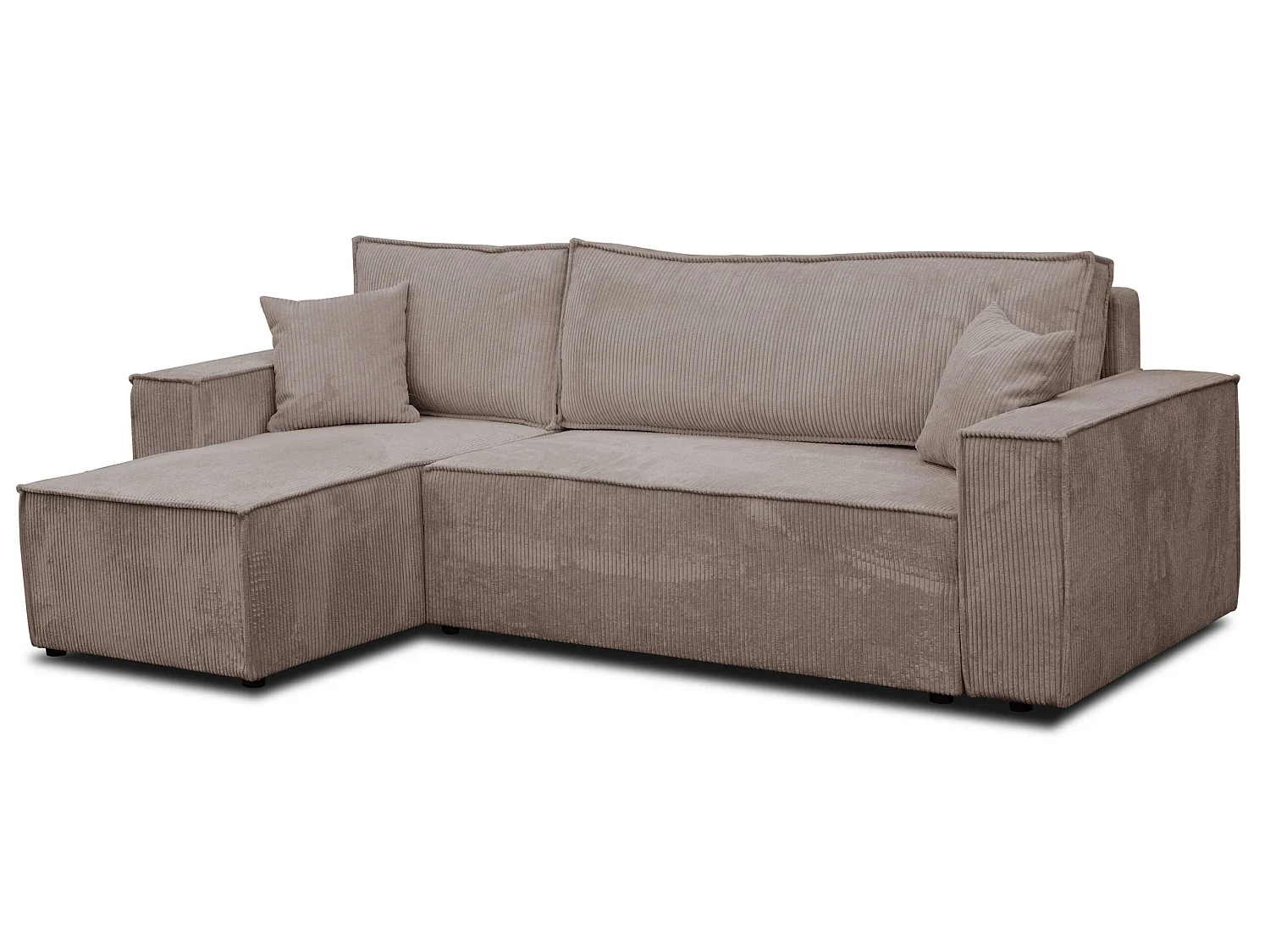 Hoekbank Hugo L, hoekbank in L-vorm met slaapfunctie en bedbak, kleur: lichtbruin, corduroy, universele ottomane