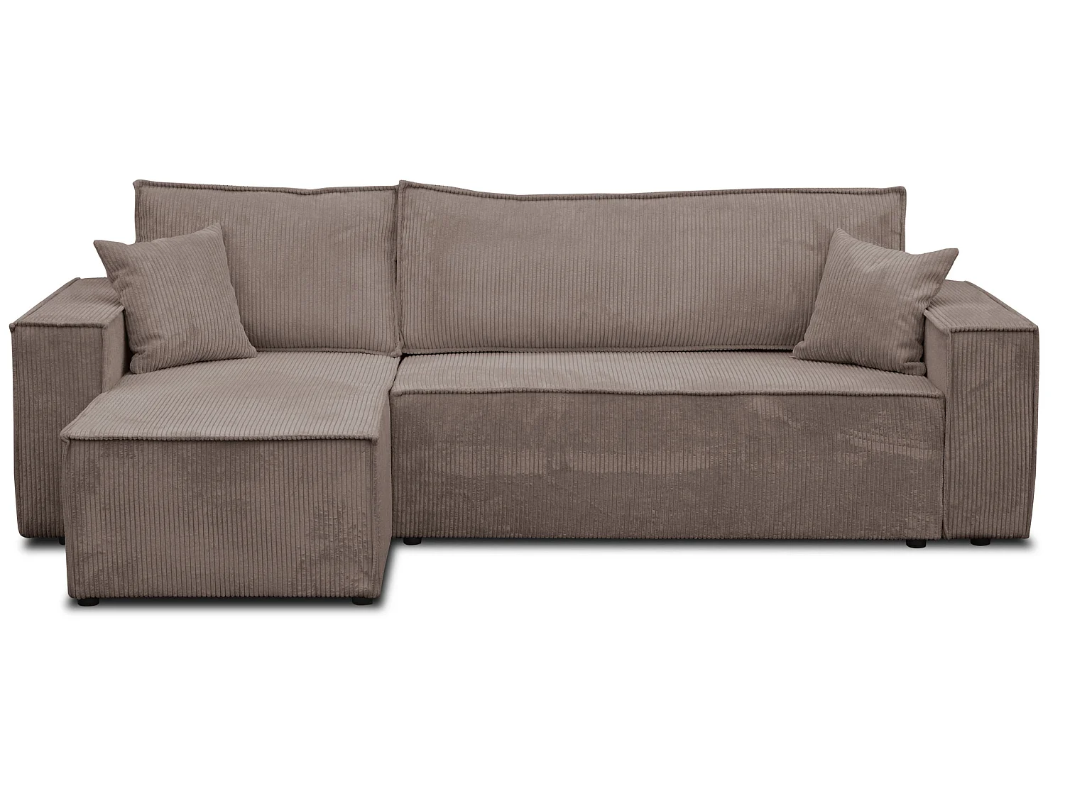 Hoekbank Hugo L, hoekbank in L-vorm met slaapfunctie en bedbak, kleur: lichtbruin, corduroy, universele ottomane