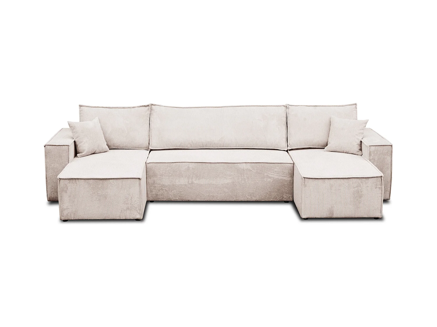 Ensemble de salon Hugo U, canapé en U avec fonction couchage et coffre de rangement, couleur : beige, tissu cordé