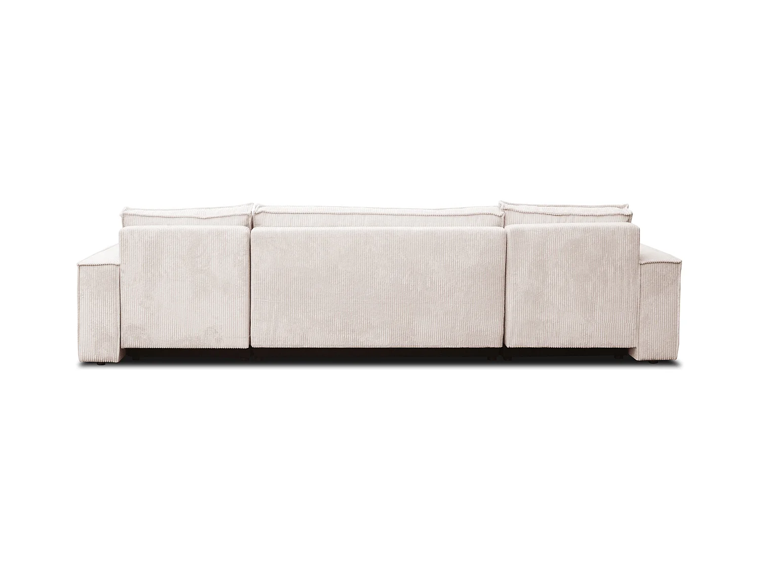 Ensemble de salon Hugo U, canapé en U avec fonction couchage et coffre de rangement, couleur : beige, tissu cordé