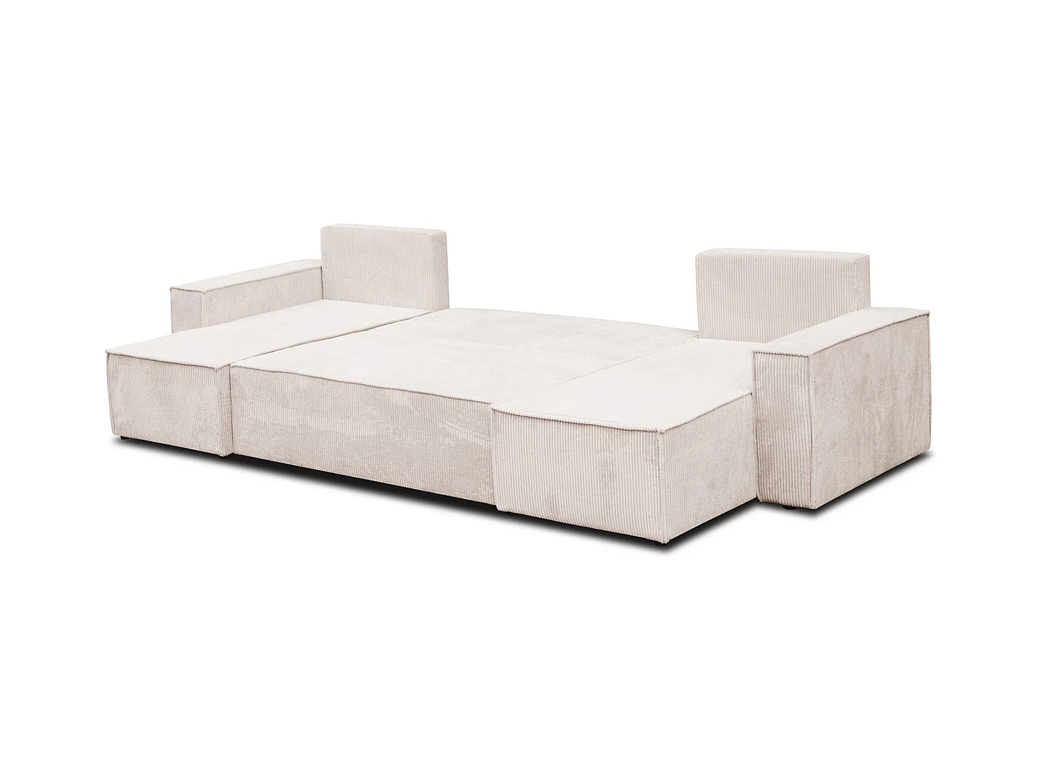 Ensemble de salon Hugo U, canapé en U avec fonction couchage et coffre de rangement, couleur : beige, tissu cordé