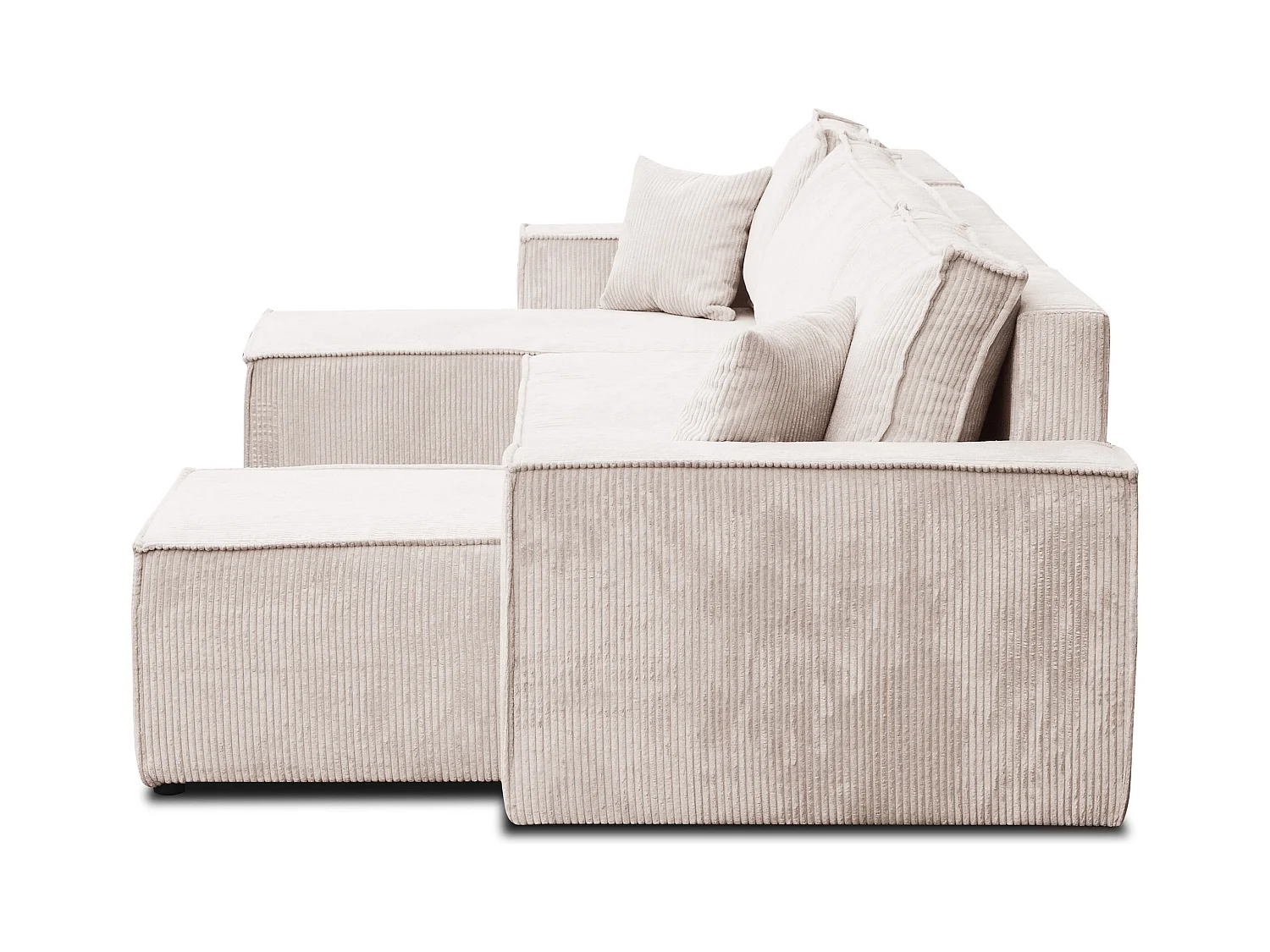 Ensemble de salon Hugo U, canapé en U avec fonction couchage et coffre de rangement, couleur : beige, tissu cordé