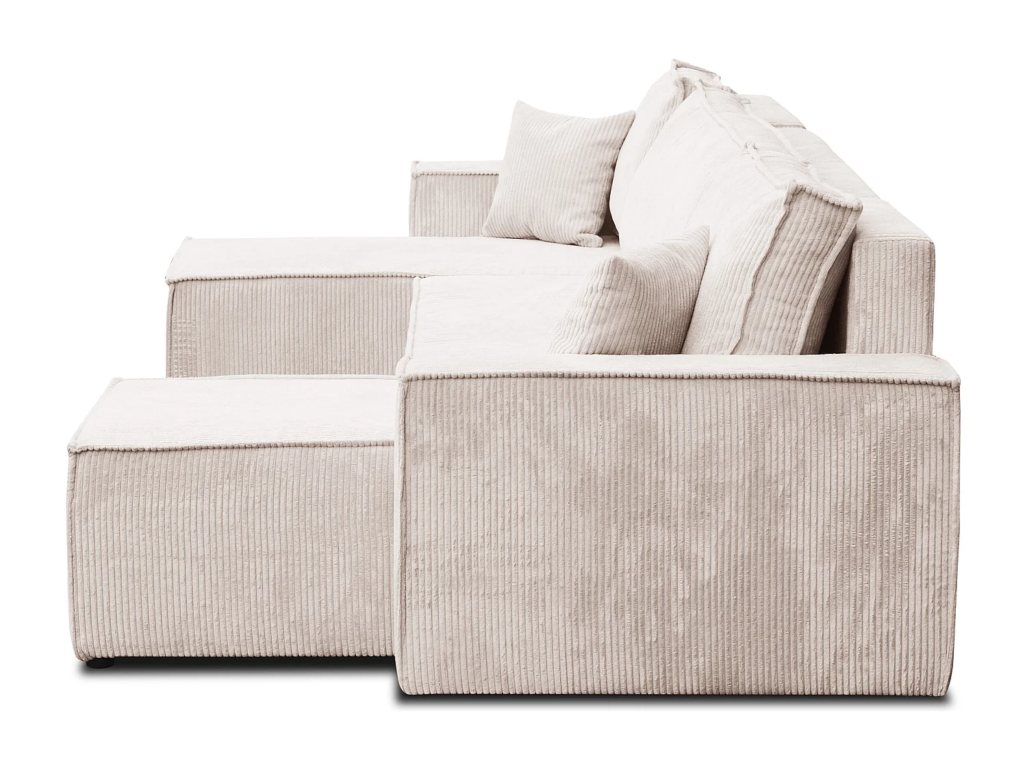 Ensemble de salon Hugo U, canapé en U avec fonction couchage et coffre de rangement, couleur : beige, tissu cordé