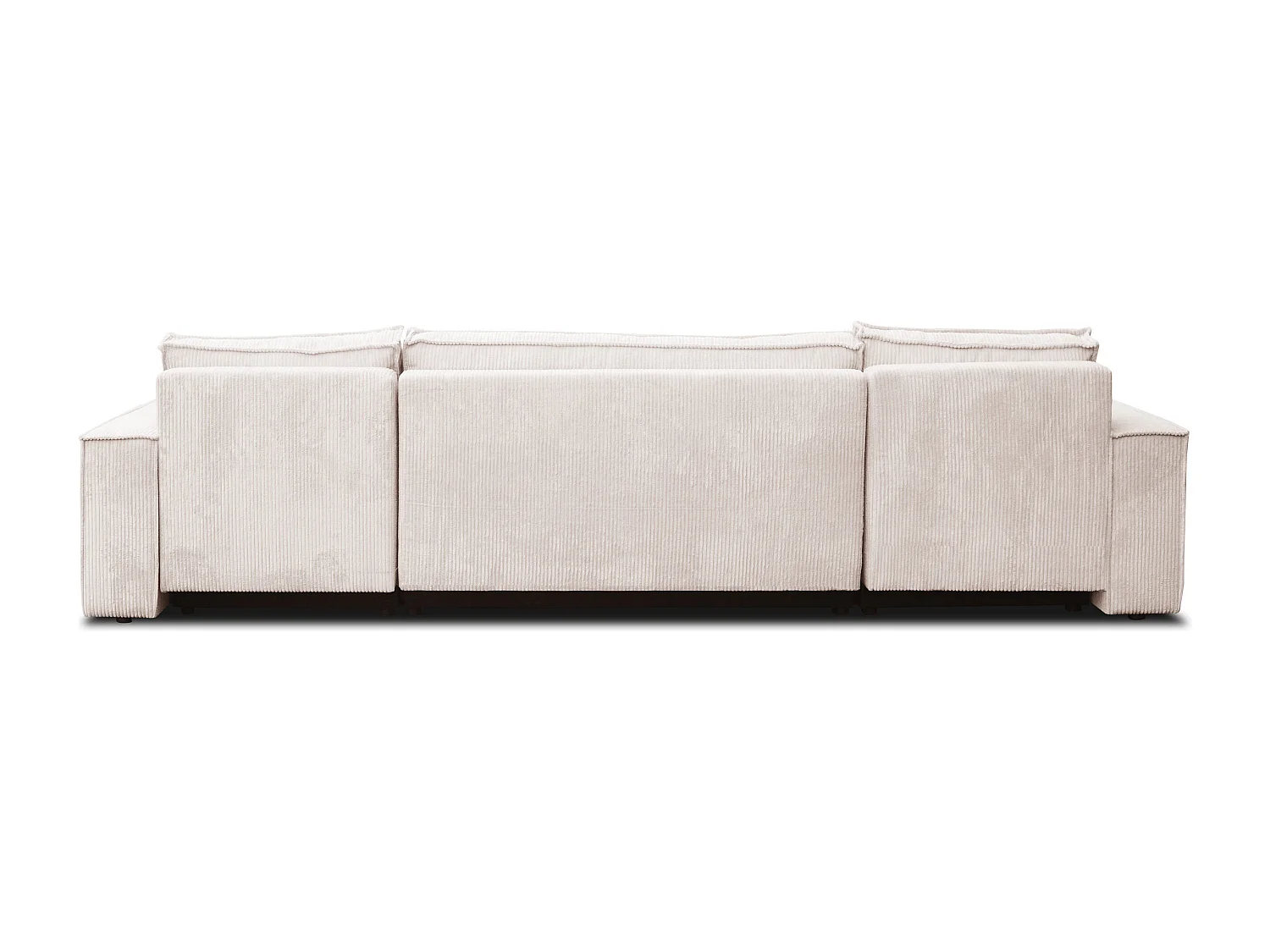 Ensemble de salon Hugo U, canapé en U avec fonction couchage et coffre de rangement, couleur : beige, tissu cordé