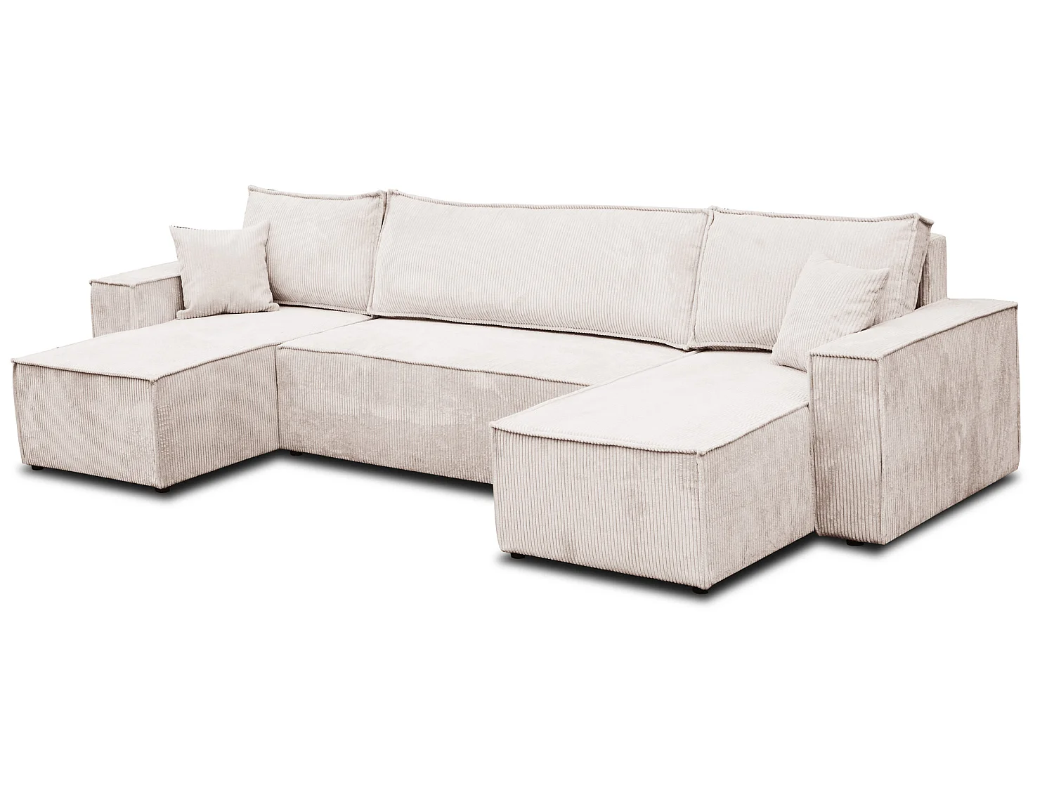 Ensemble de salon Hugo U, canapé en U avec fonction couchage et coffre de rangement, couleur : beige, tissu cordé