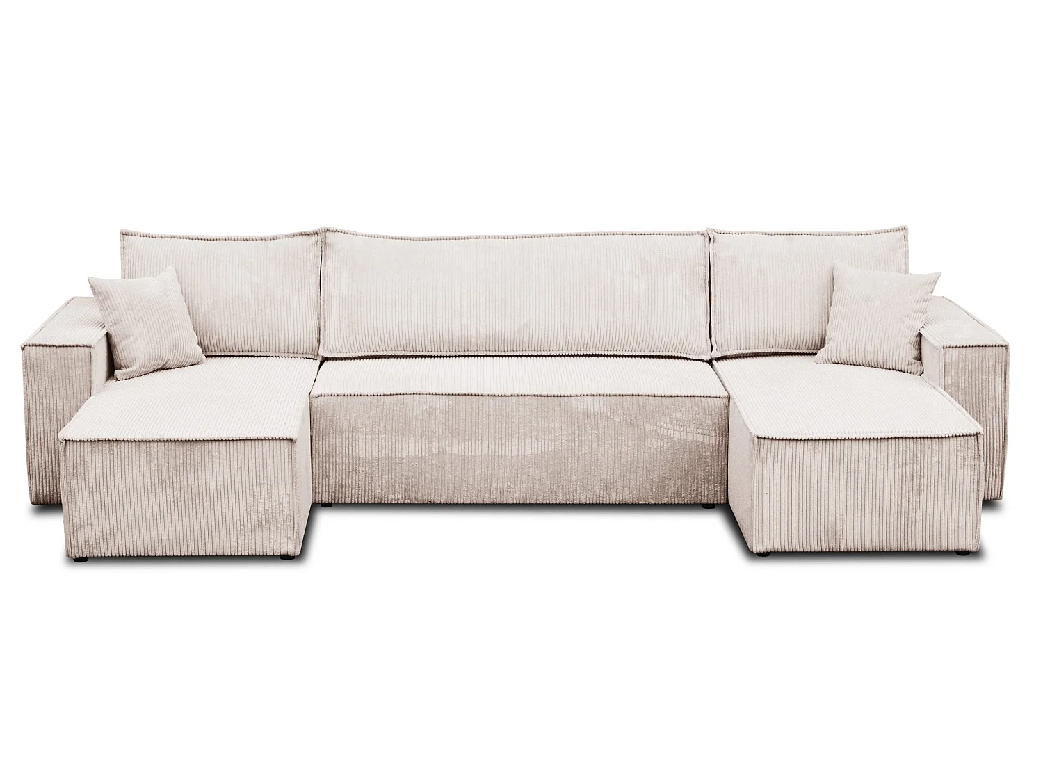 Ensemble de salon Hugo U, canapé en U avec fonction couchage et coffre de rangement, couleur : beige, tissu cordé