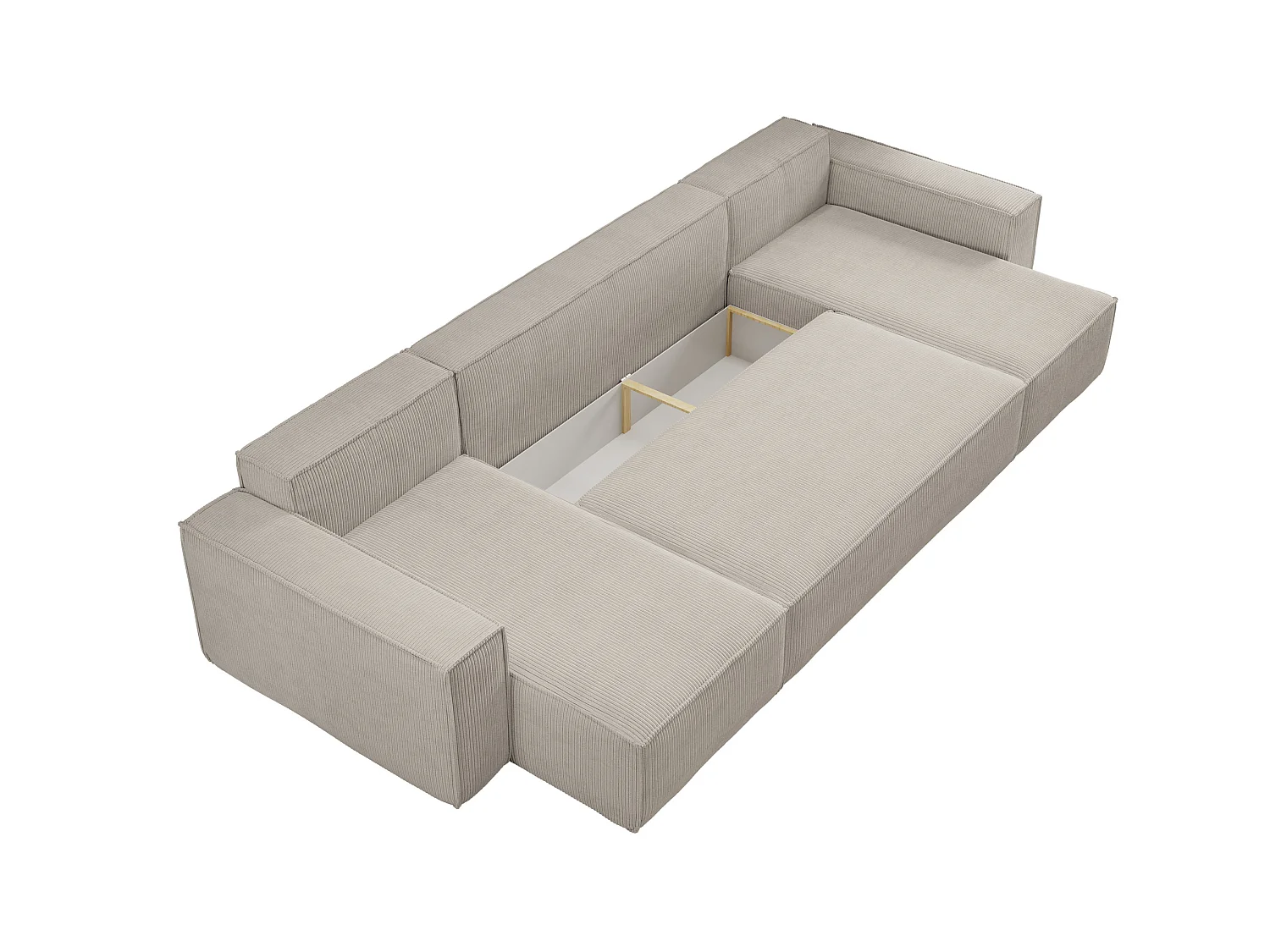 Ensemble de salon Hugo U, canapé en U avec fonction couchage et coffre de rangement, couleur : beige, tissu cordé