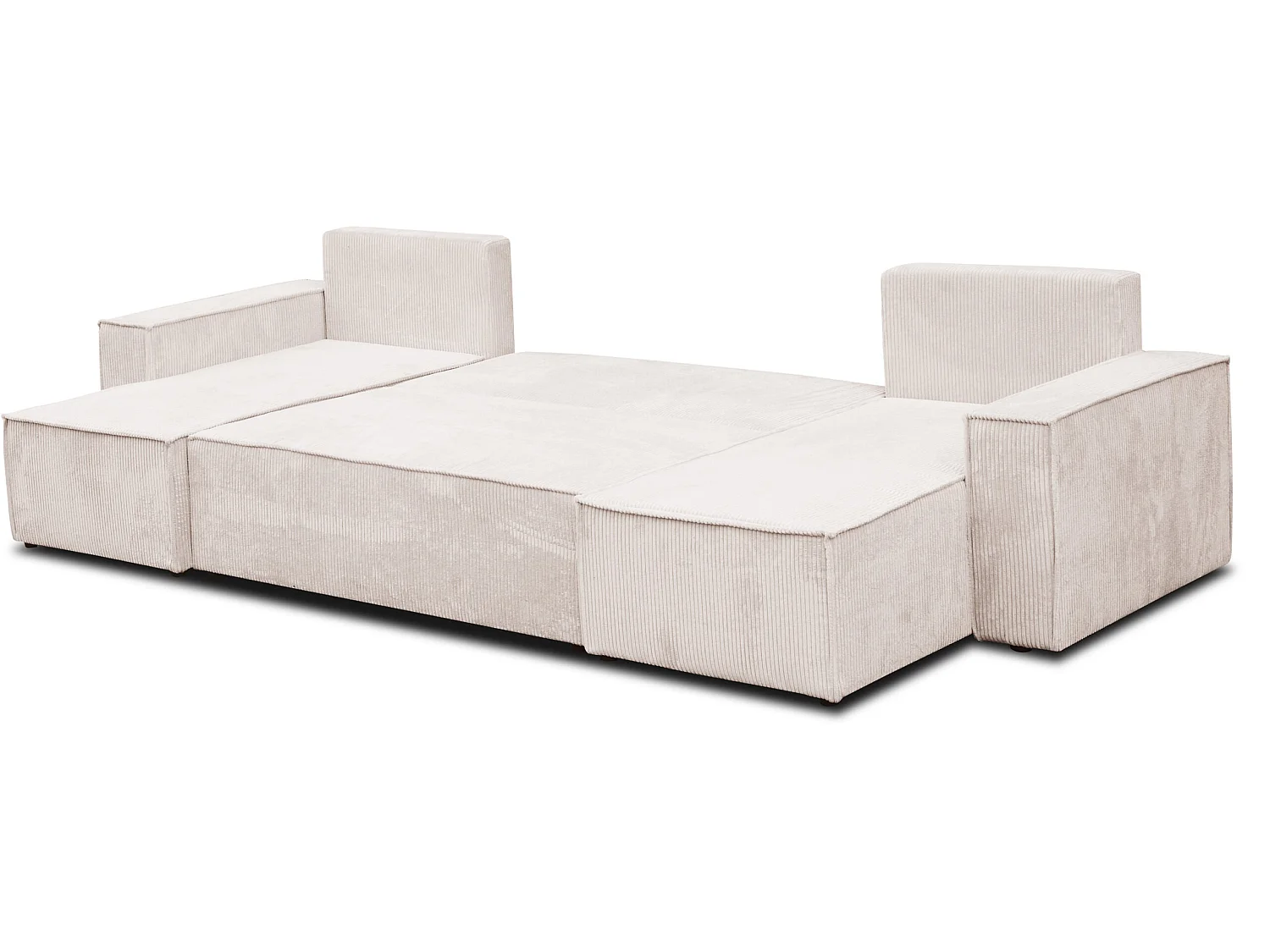 Ensemble de salon Hugo U, canapé en U avec fonction couchage et coffre de rangement, couleur : beige, tissu cordé