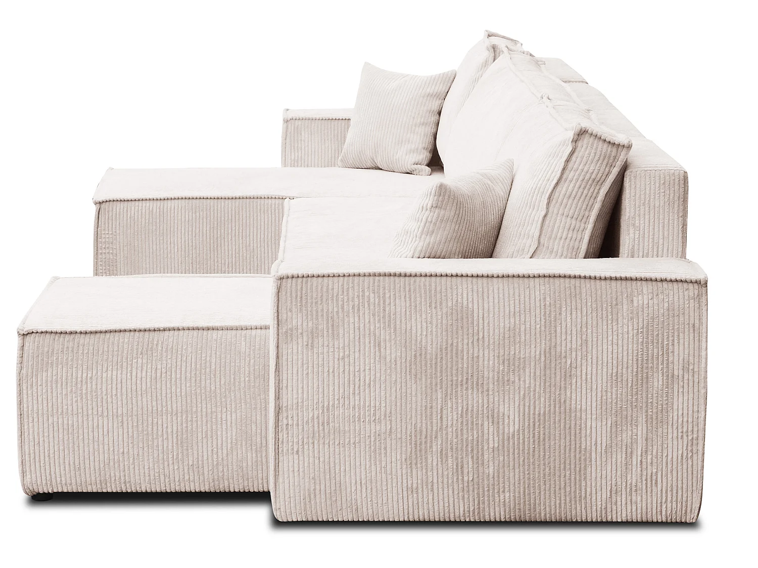Ensemble de salon Hugo U, canapé en U avec fonction couchage et coffre de rangement, couleur : beige, tissu cordé