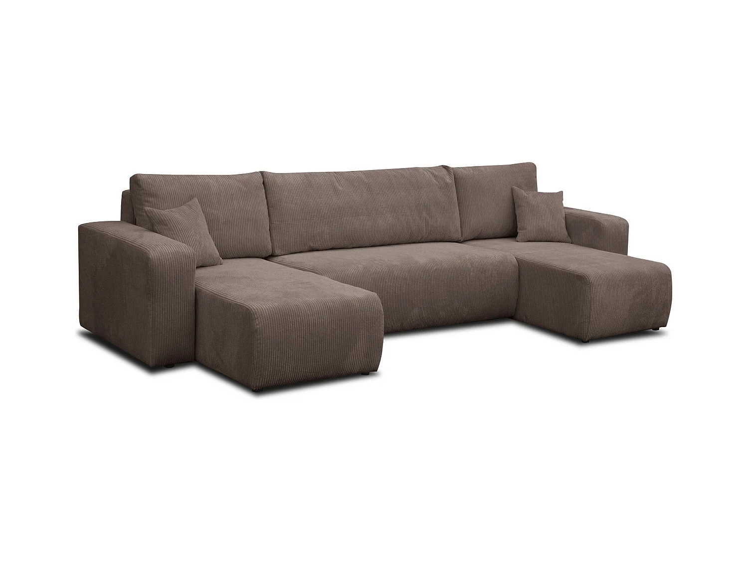 Ensemble de salon Luna U, canapé en U avec fonction couchage et coffre de rangement, couleur : marron clair, tissu cordé