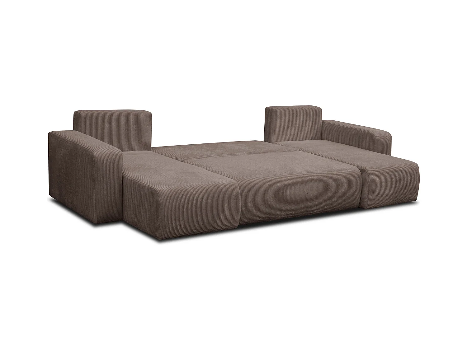 Ensemble de salon Luna U, canapé en U avec fonction couchage et coffre de rangement, couleur : marron clair, tissu cordé