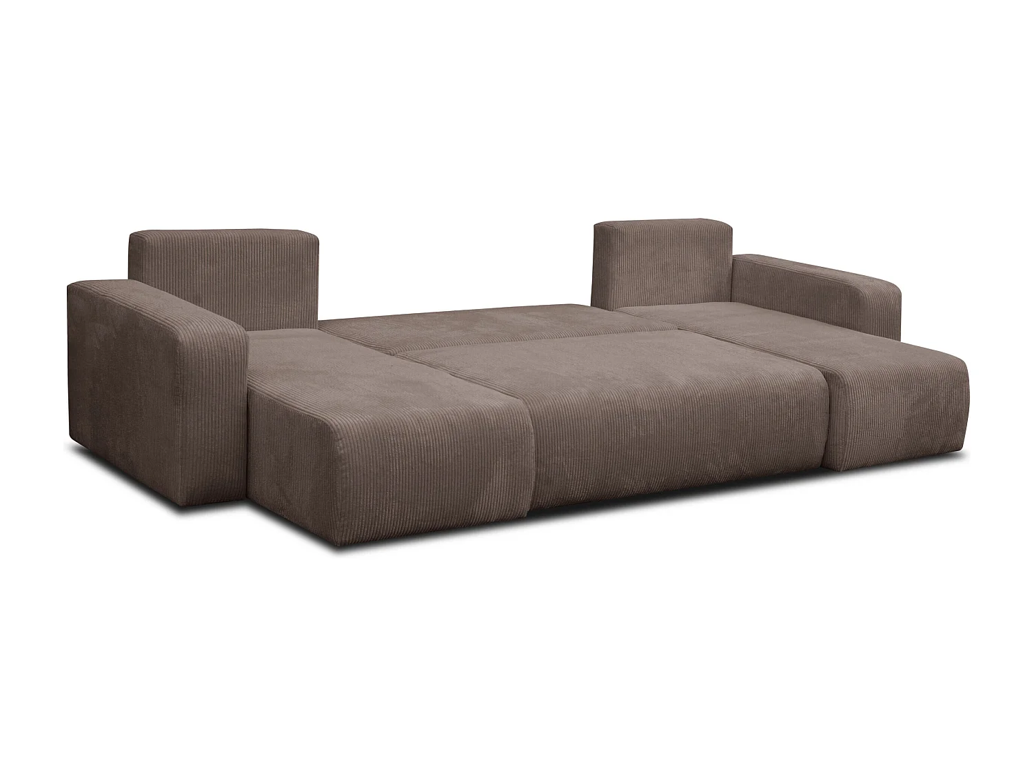 Ensemble de salon Luna U, canapé en U avec fonction couchage et coffre de rangement, couleur : marron clair, tissu cordé