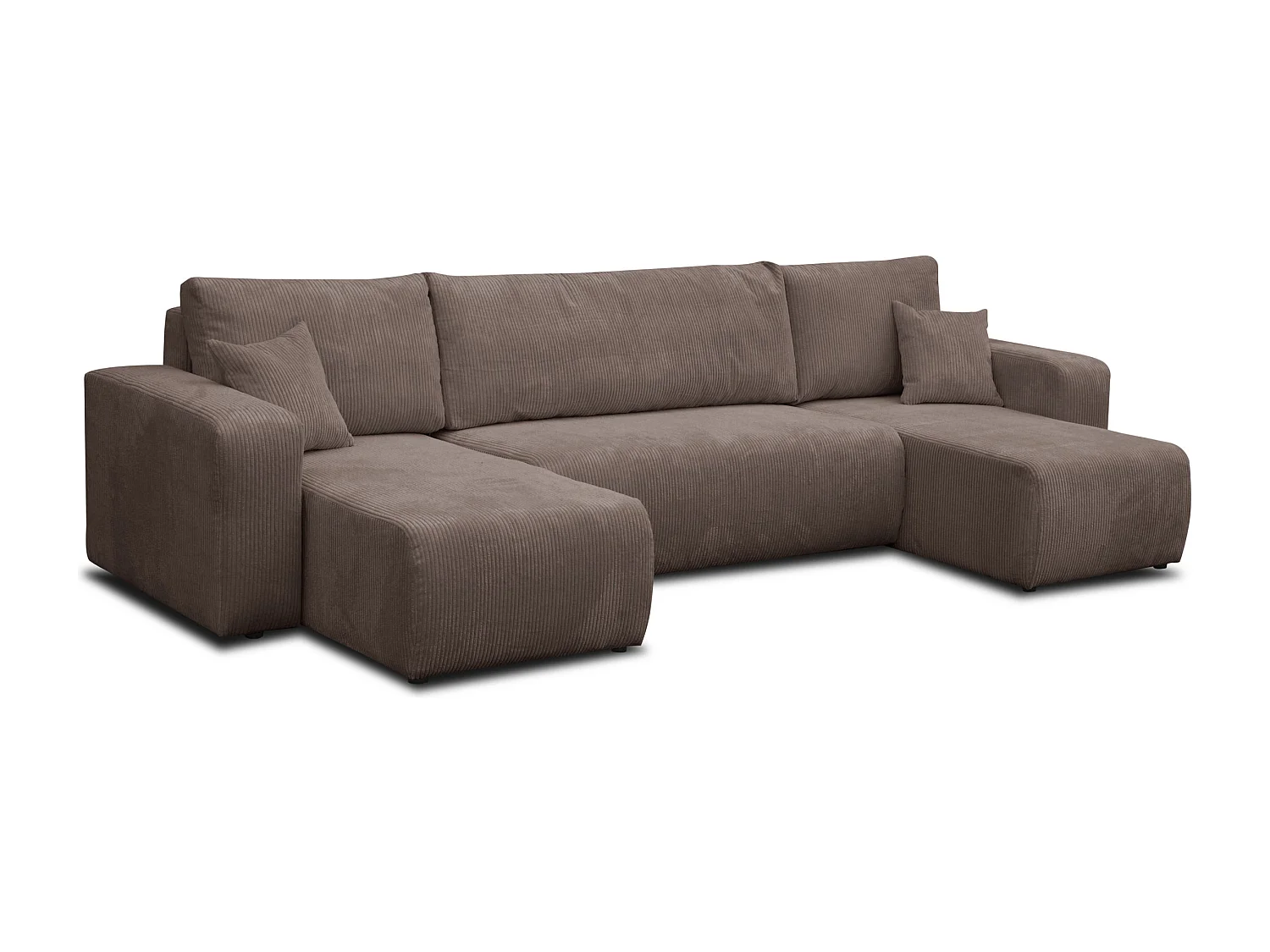 Woonkamermeubel Luna U, U-vormige bank met slaapfunctie en bedbak, kleur: lichtbruin, corduroy