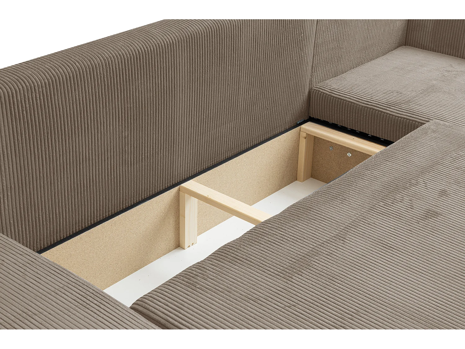 Woonkamermeubel Luna U, U-vormige bank met slaapfunctie en bedbak, kleur: lichtbruin, corduroy