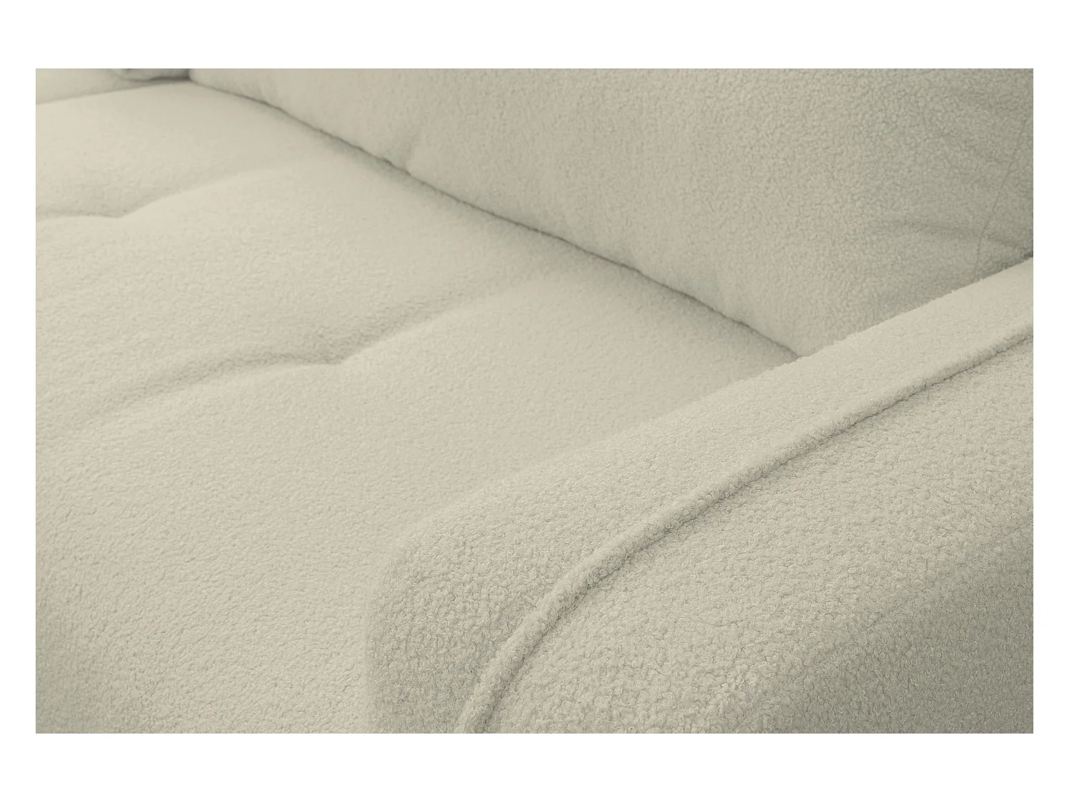 Canapé d'angle Cloud avec fonction couchage et coffre de rangement, couleur : beige, tissu bouclé, pouf universel