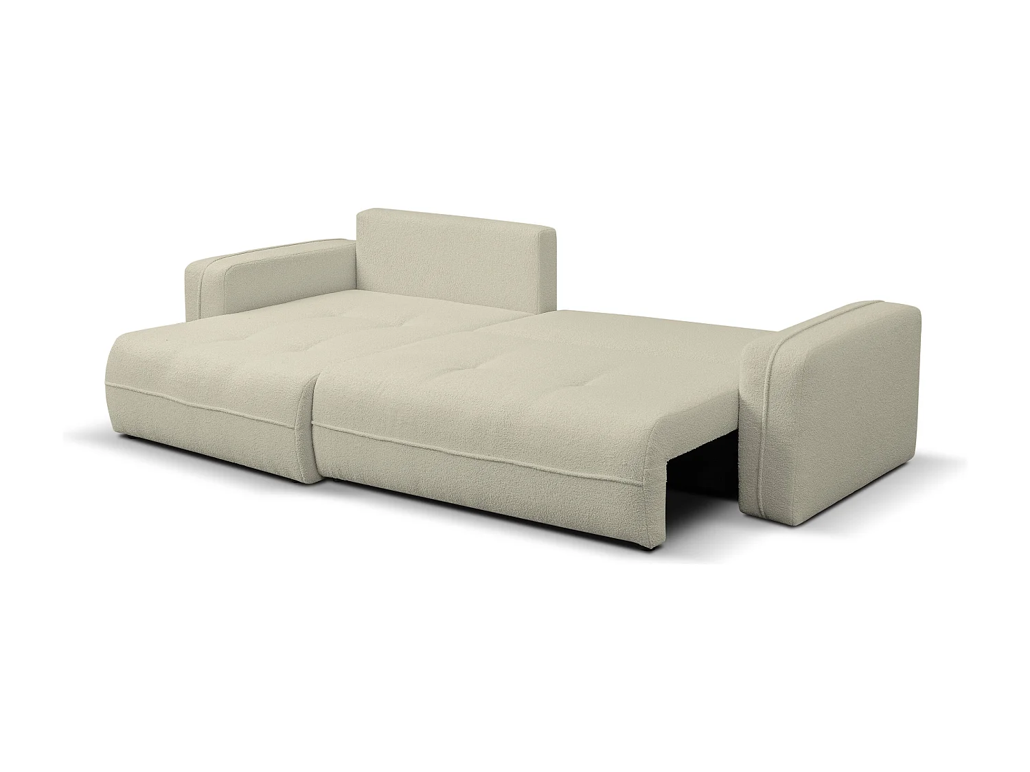 Hoekbank Cloud, hoekbank in L-vorm met slaapfunctie en bedbak, kleur: beige, bouclé-stof, universele ottomane