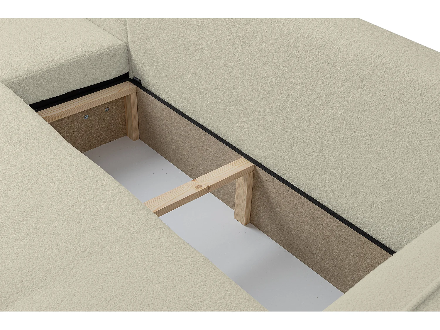 Hoekbank Cloud, hoekbank in L-vorm met slaapfunctie en bedbak, kleur: beige, bouclé-stof, universele ottomane