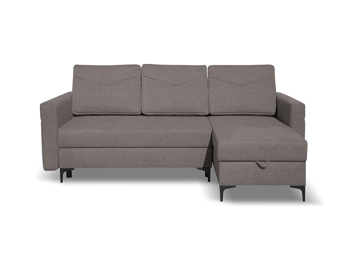 Canapé d'angle Kairo avec fonction couchage et coffre de rangement, couleur : gris foncé, tissu velours, ottomane à gauche ou à droite