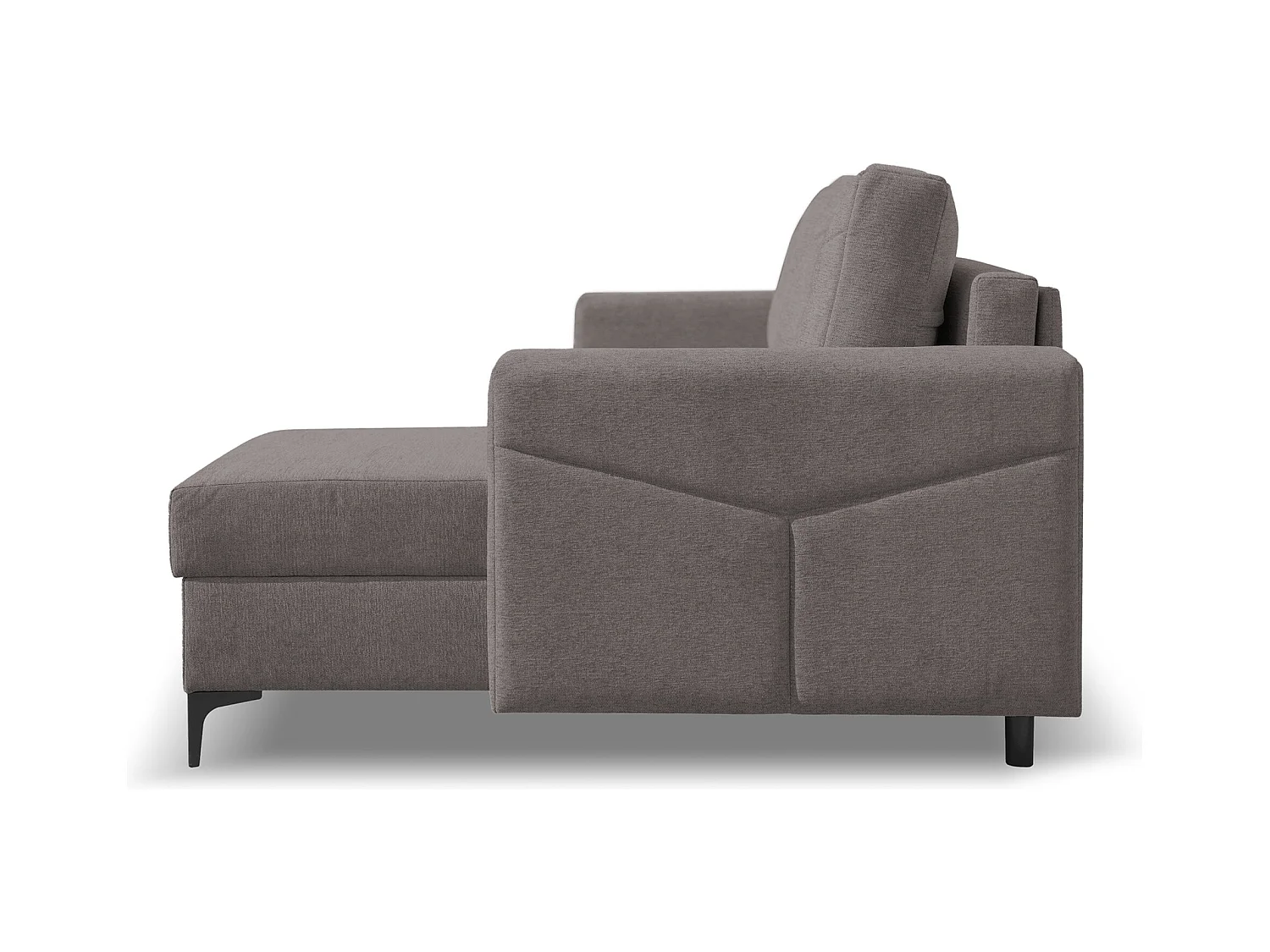 Canapé d'angle Kairo avec fonction couchage et coffre de rangement, couleur : gris foncé, tissu velours, ottomane à gauche ou à droite