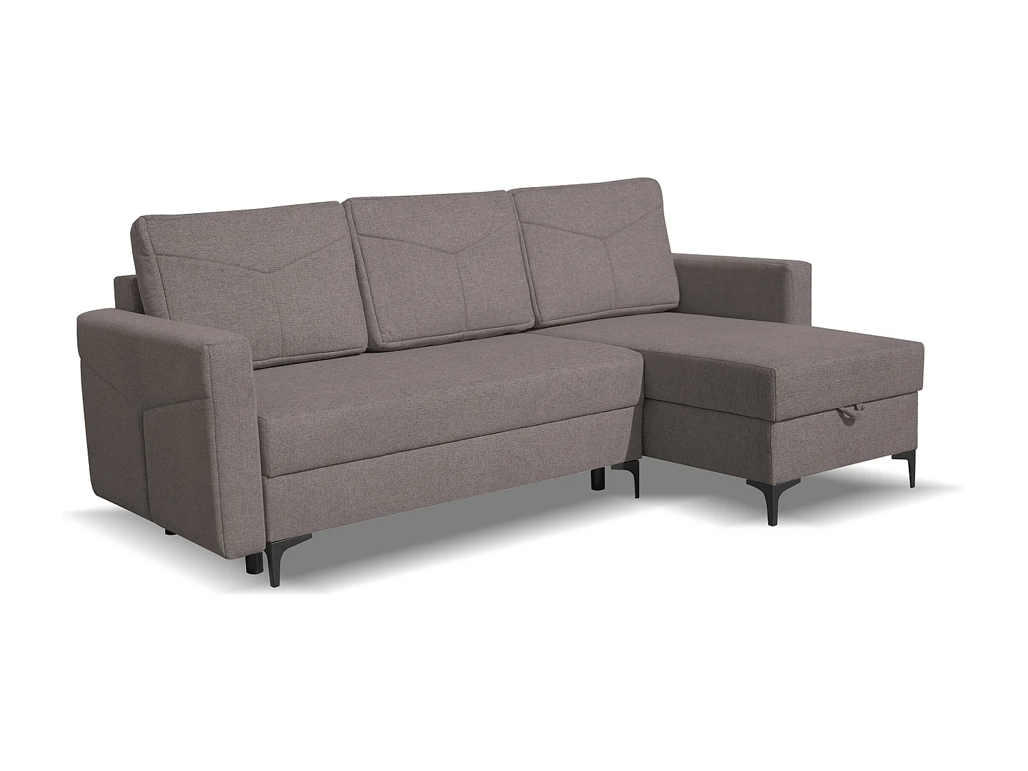 Canapé d'angle Kairo avec fonction couchage et coffre de rangement, couleur : gris foncé, tissu velours, ottomane à gauche ou à droite