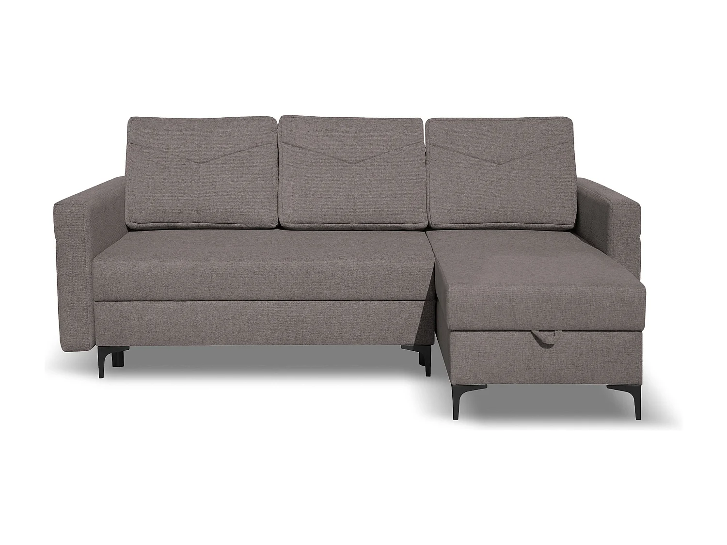 Canapé d'angle Kairo avec fonction couchage et coffre de rangement, couleur : gris foncé, tissu velours, ottomane à gauche ou à droite